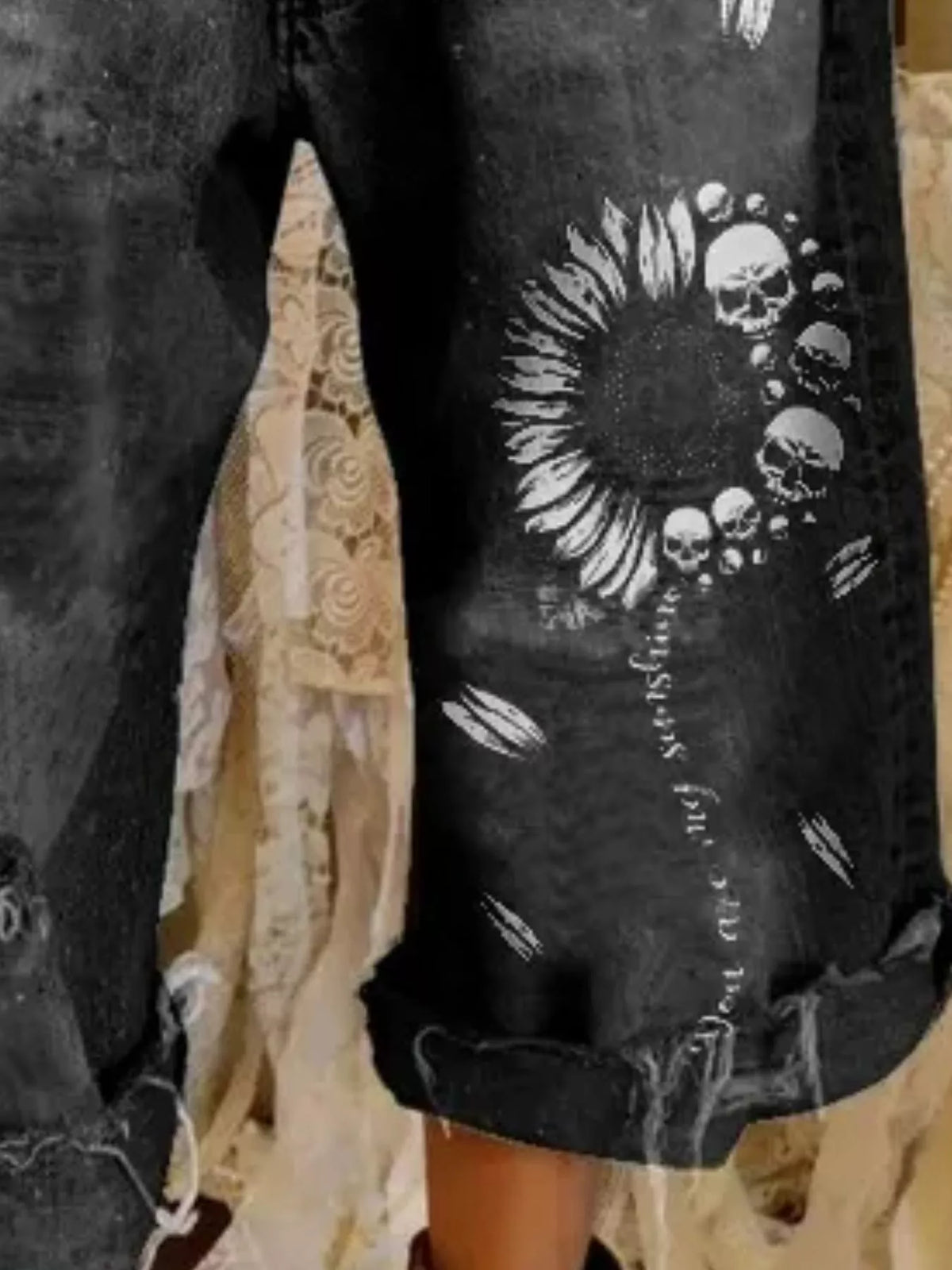Full Size Distressed Skull Print Jeans Plus Size - Lilixa.store