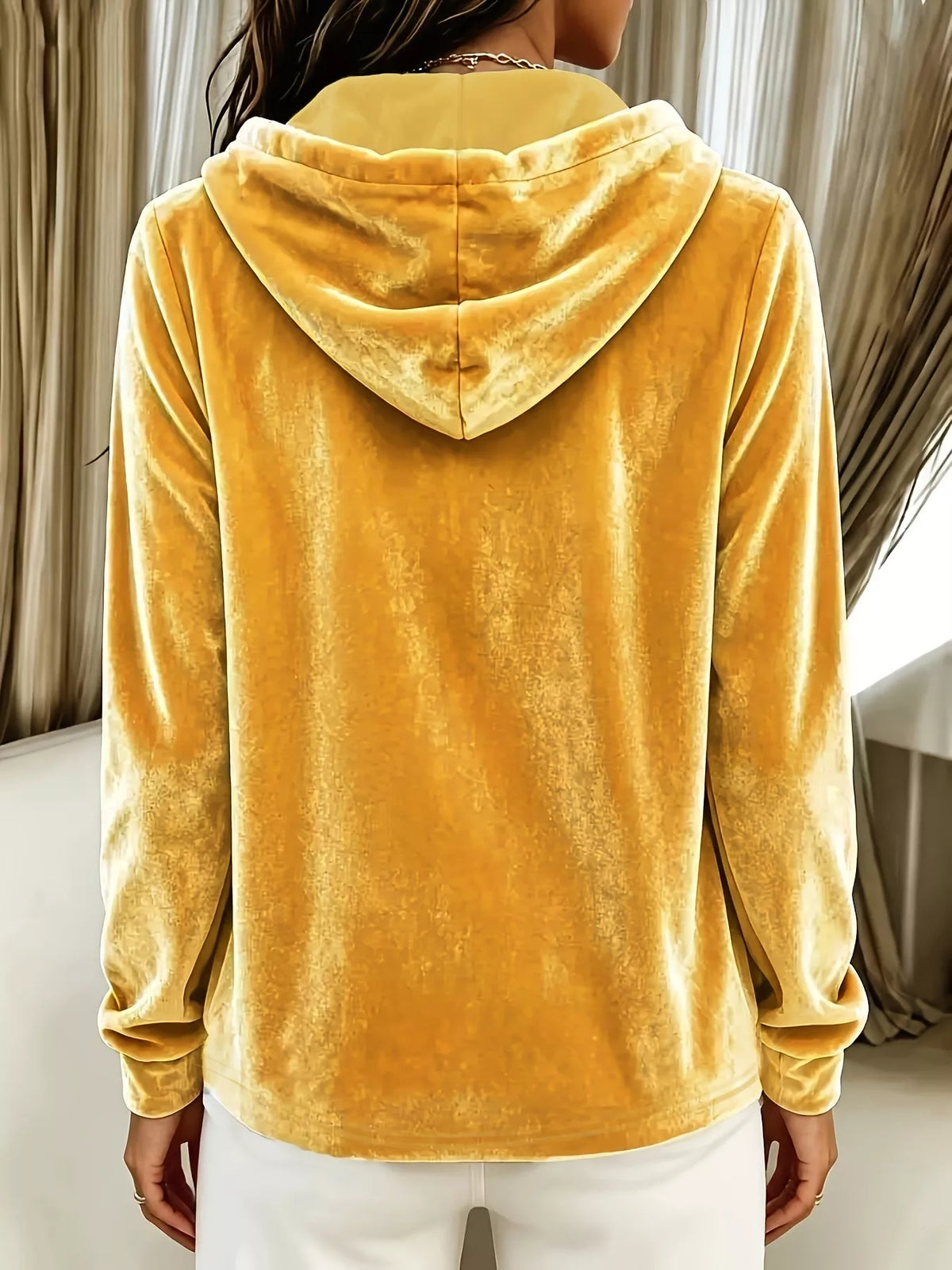 Full Size Drawstring Button Detail Hoodie Plus Size, view 8