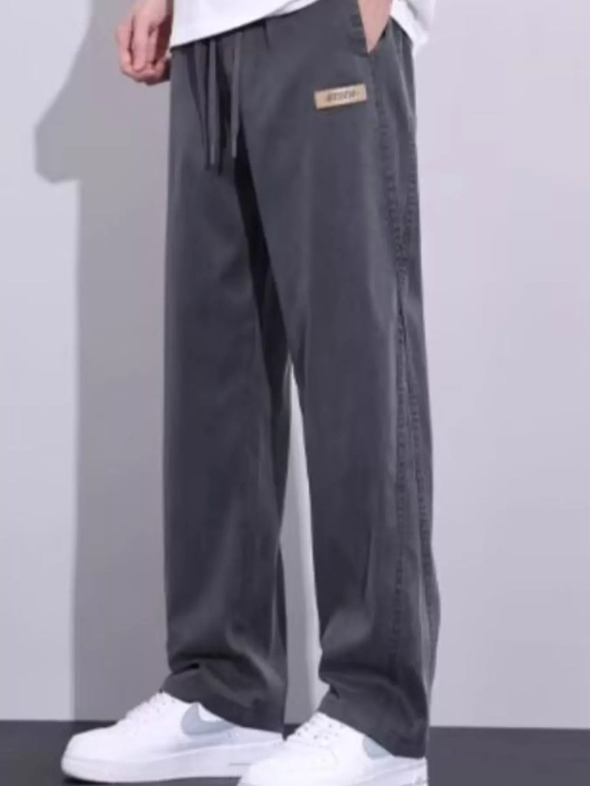Men's Plus Size Relaxed Fit Drawstring Pants in Grey