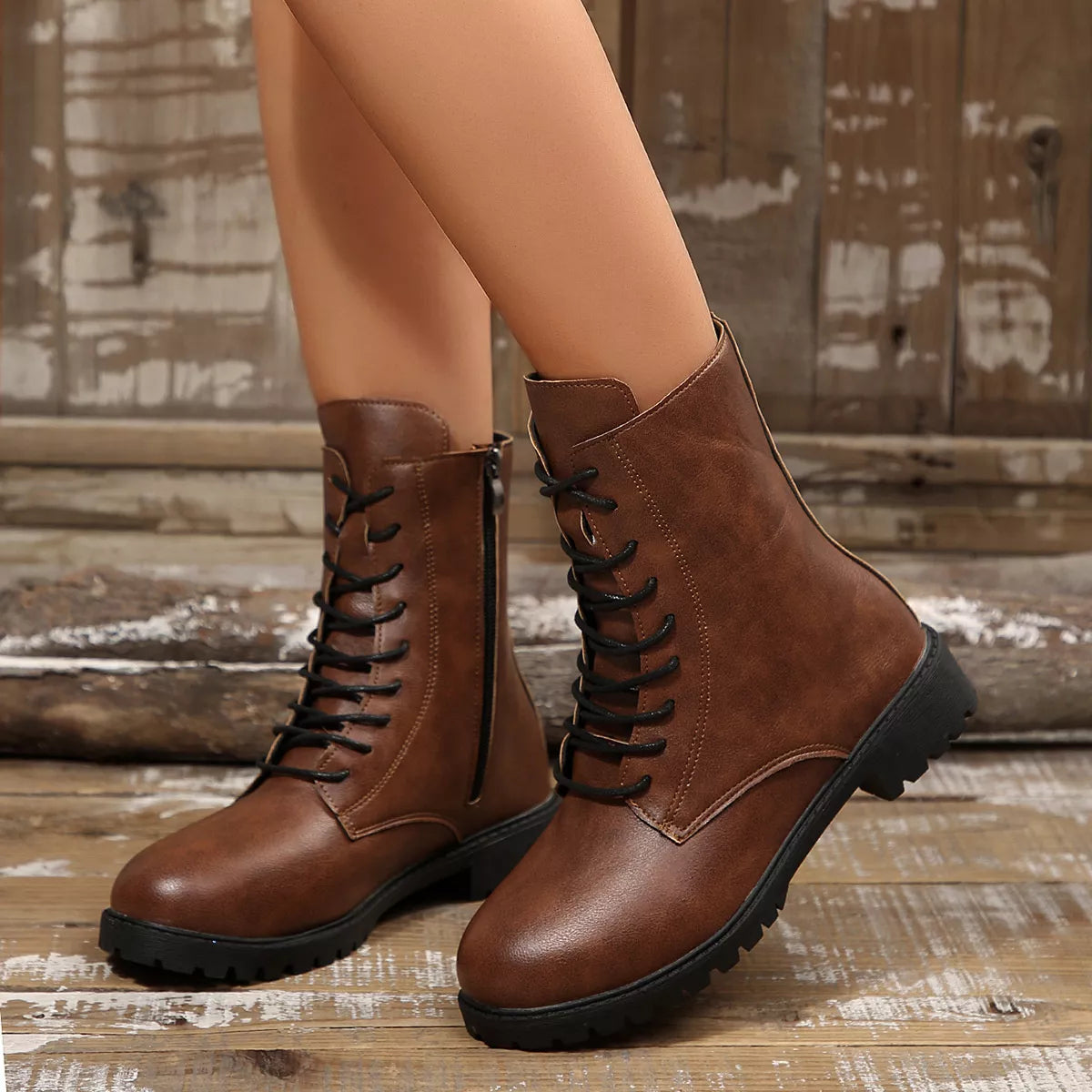 Round Toe Lace Up Boots