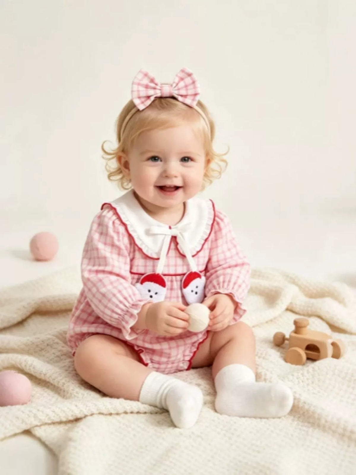 Children's Plaid Long-Sleeve Bodysuit and Bow Headband Set