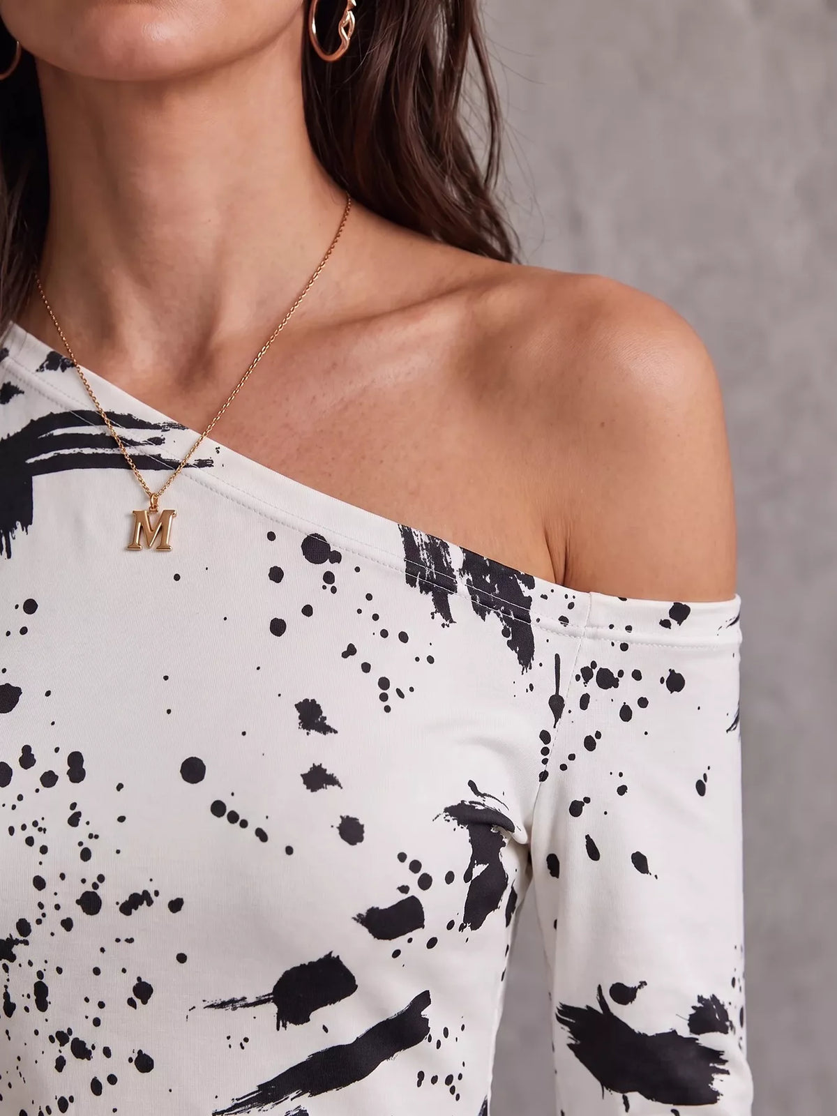 One-Shoulder Long Sleeve Paint Splatter Bodycon Mini Dress - Lilixa.store