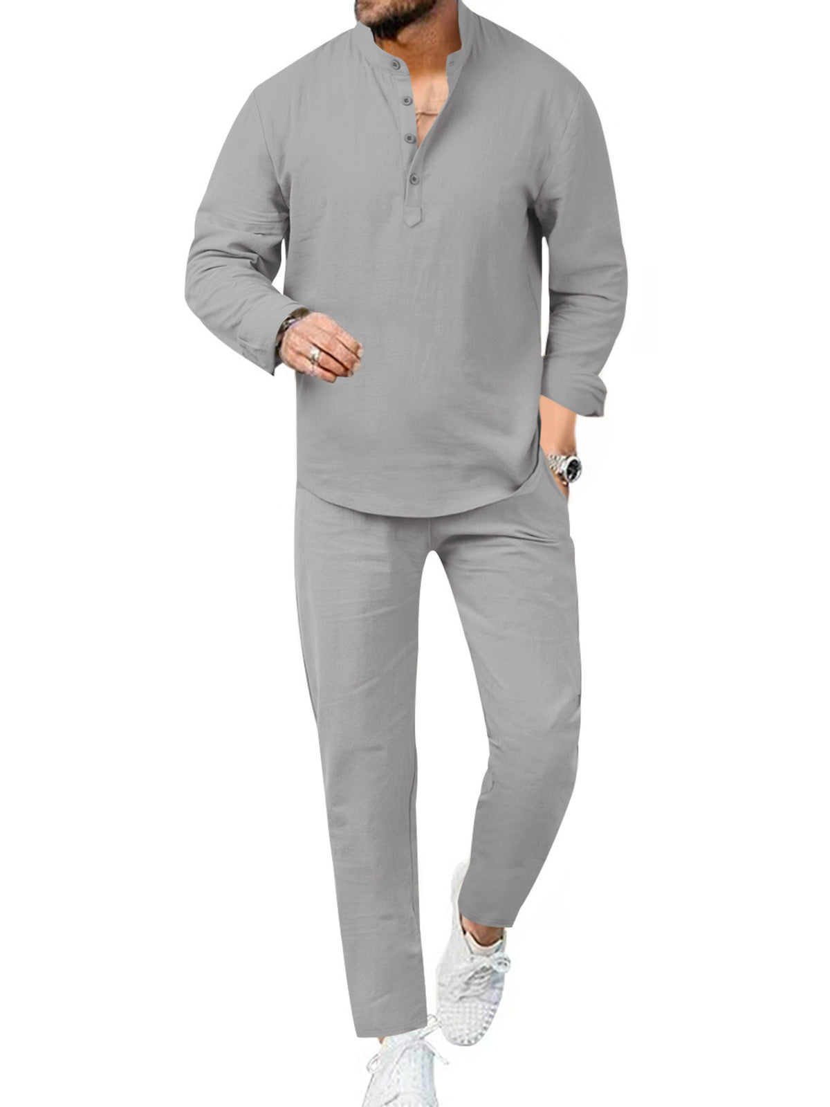 Men's Full Size Casual Long Sleeve Shirt and Pants Set Plus Size - Lilixa.store