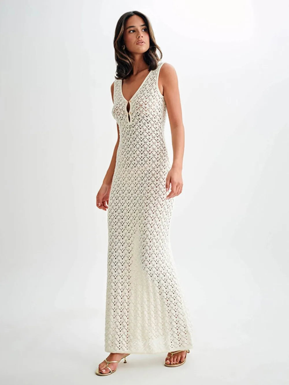 Openwork Sleeveless Maxi Dress - Lilixa.store
