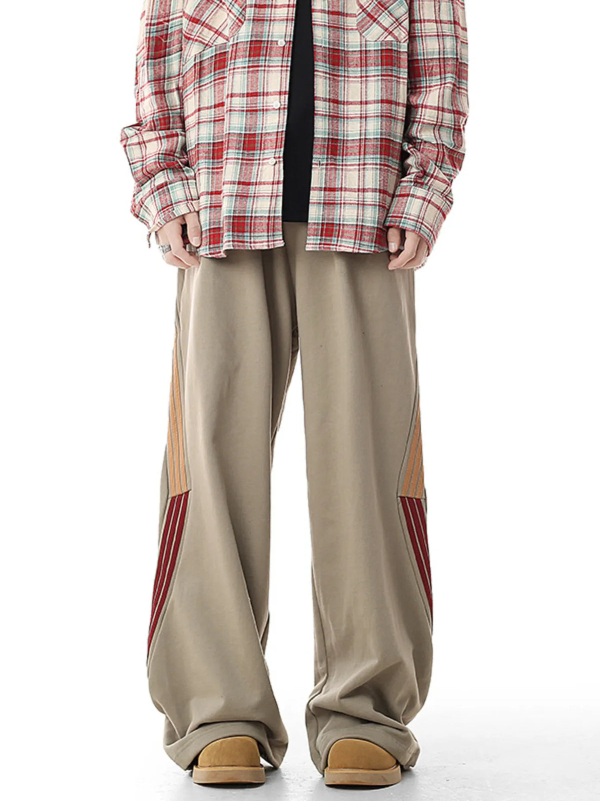 Men's Plus Size Side Striped Relaxed Fit Casual Pants in Khaki