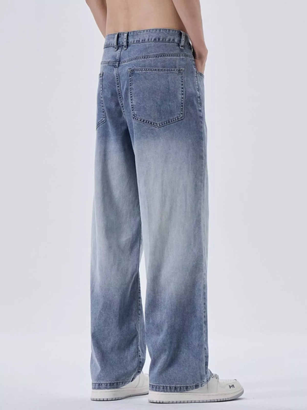 Men's Vintage Washed Straight Fit Pants in Light Blue, view 4