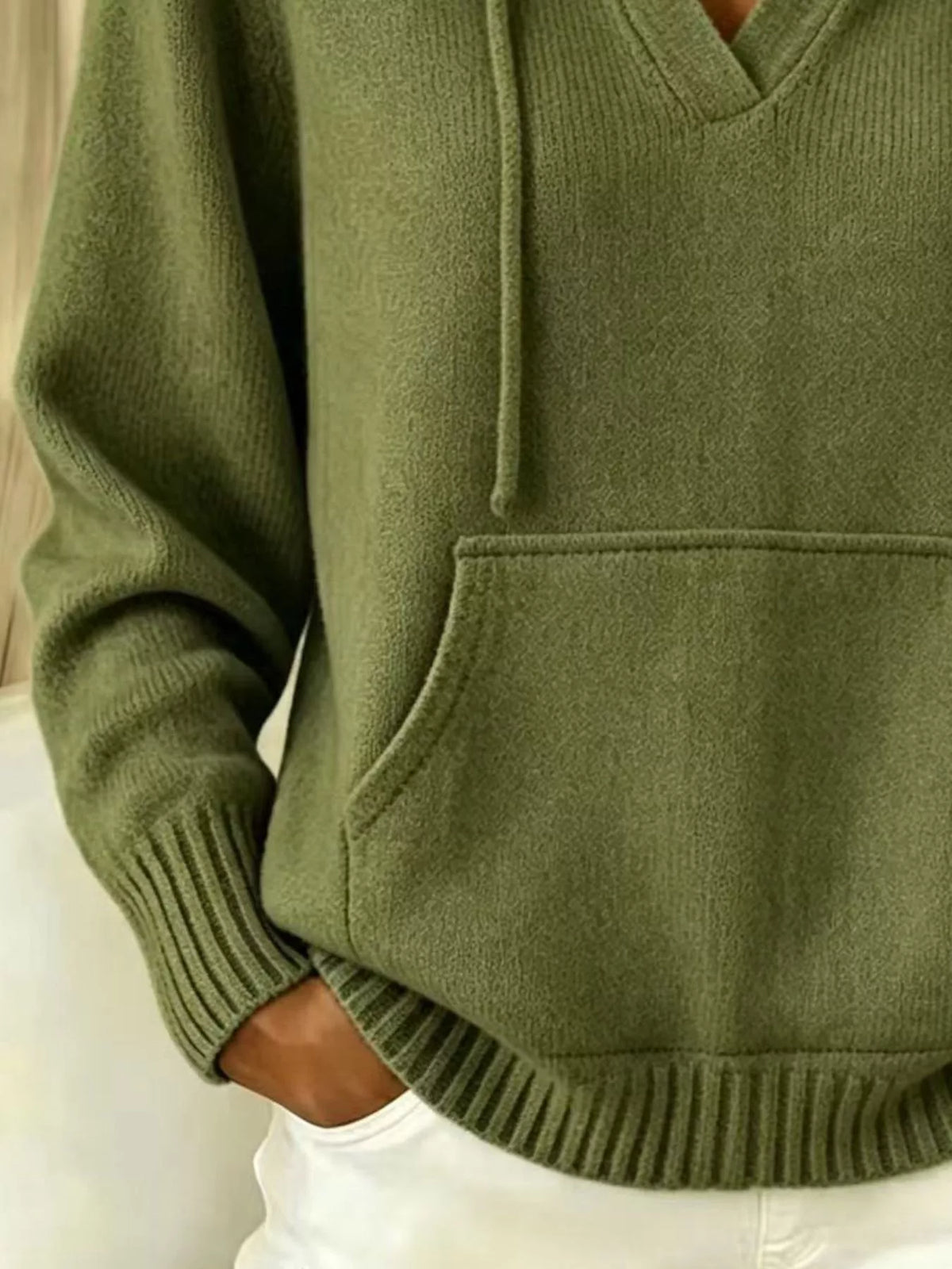 Drawstring Kangaroo Pocket Hooded Sweater, view 6