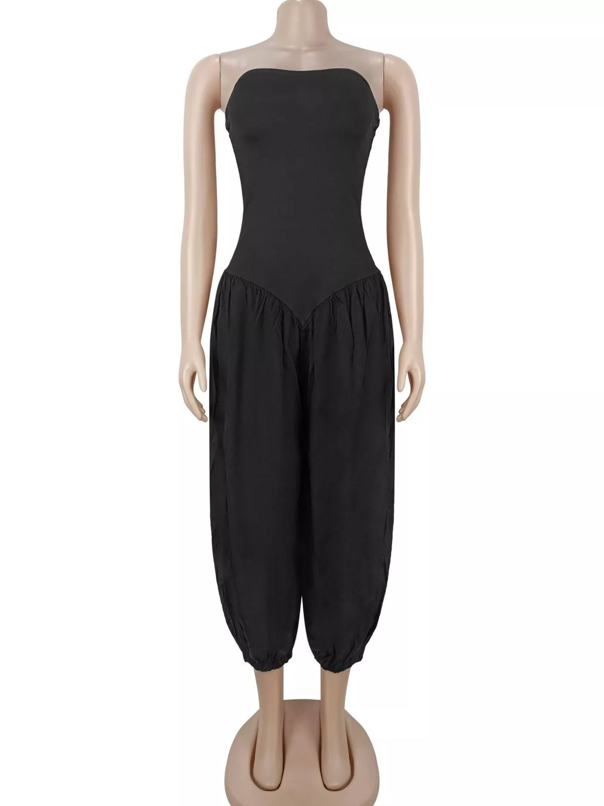 Strapless Ruched Wide-Leg Jumpsuit, view 7