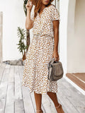 Animal Print Drawstring Waist Midi Dress - Lilixa.store