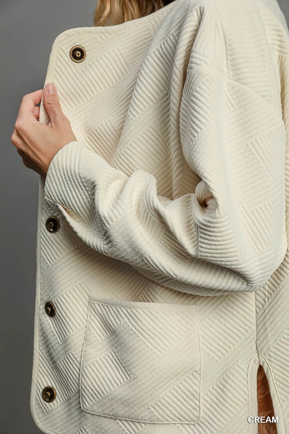 Umgee Textured Jacquard Jacket in Cream, view 6
