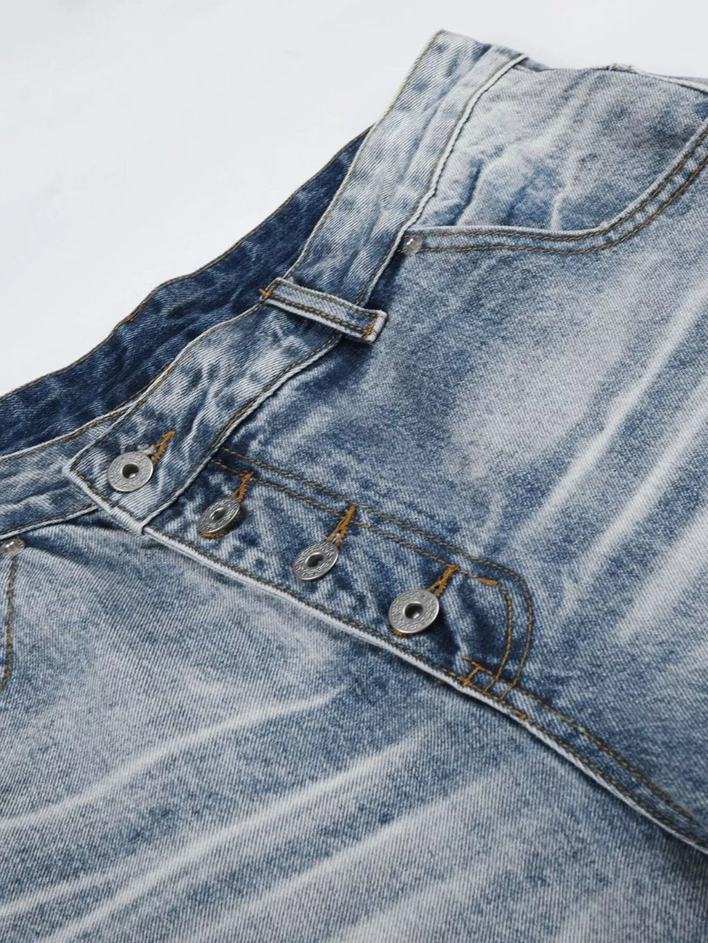 Men's High-Waisted Asymmetric Button-Fly Wide-Leg Denim Capris - Lilixa.store