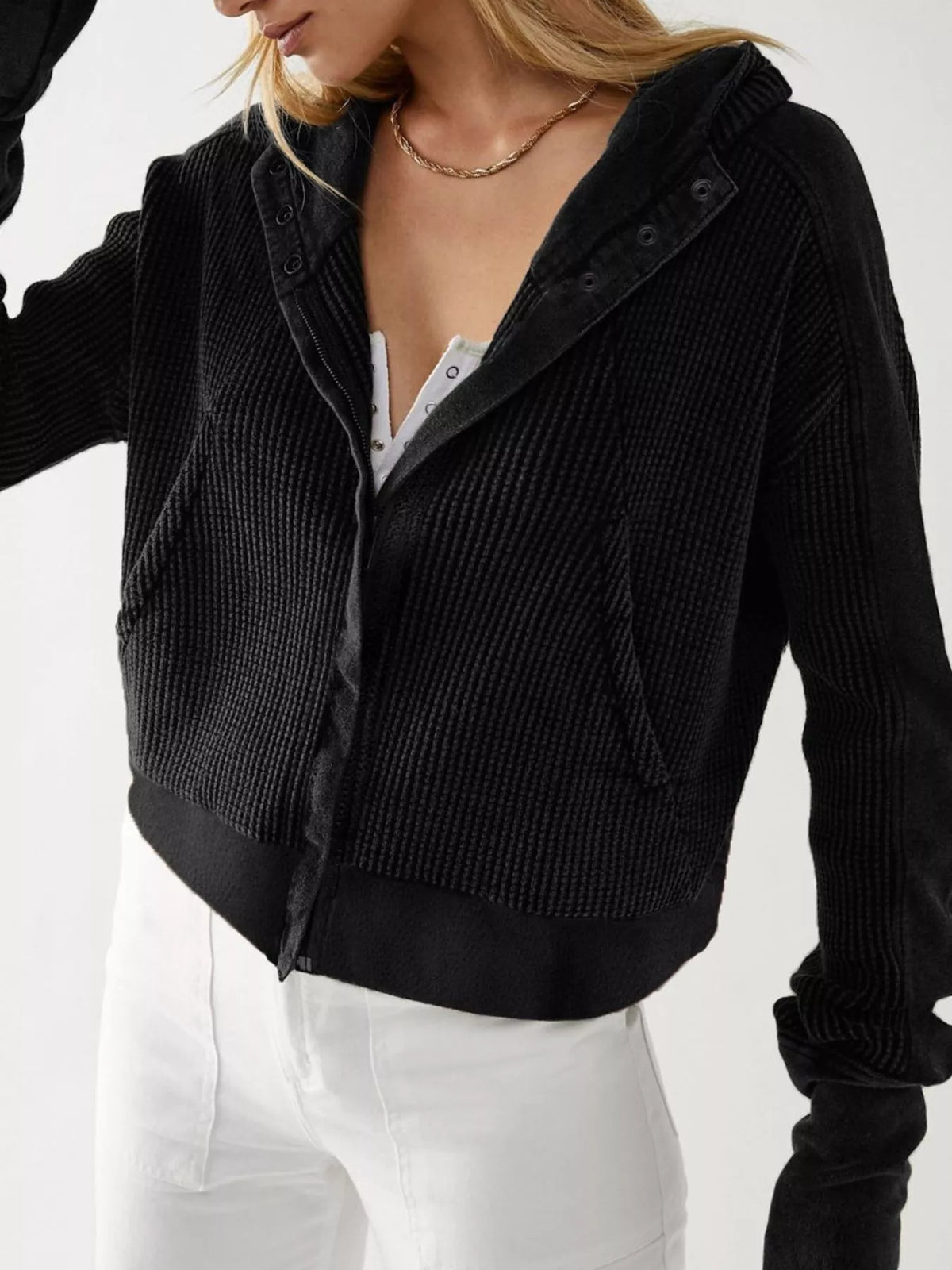 Waffle Knit Zip-Up Jacket