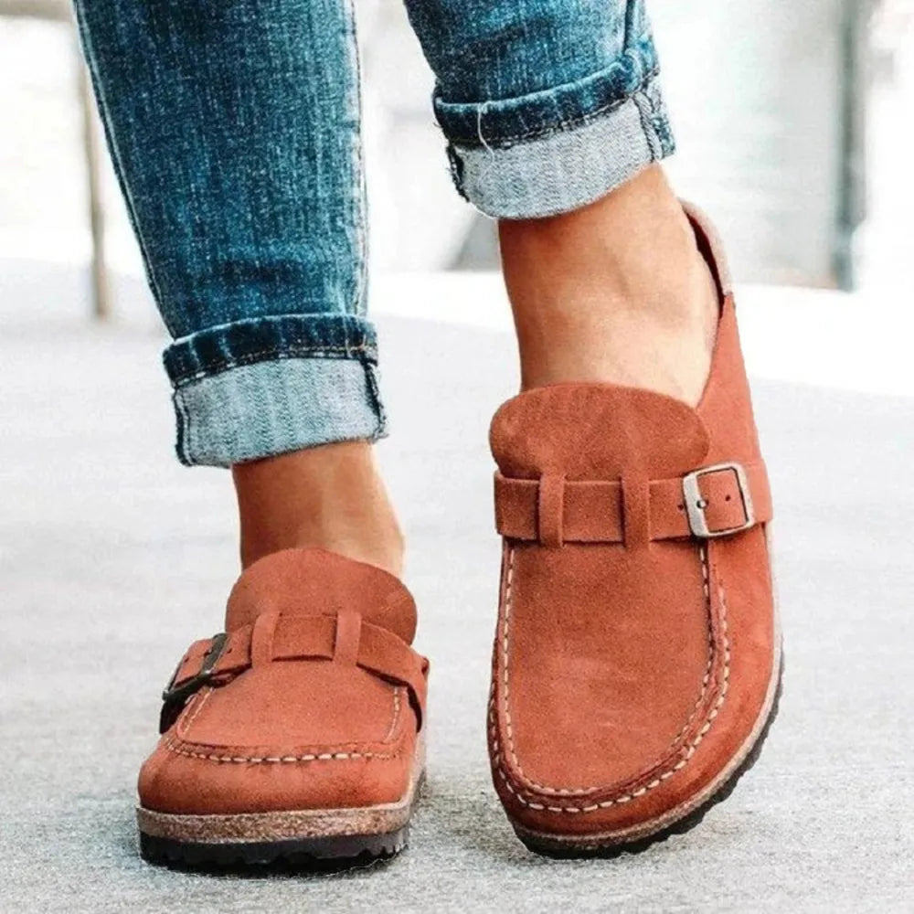 Round Toe Low Heel Buckle Loafers - Lilixa.store