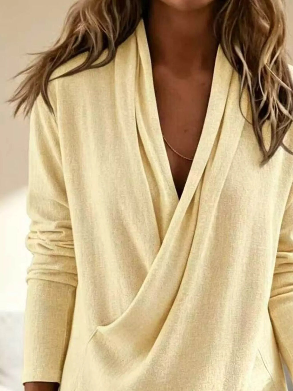 Full Size Wrap-Front Long Sleeve Blouse Plus Size - Lilixa.store