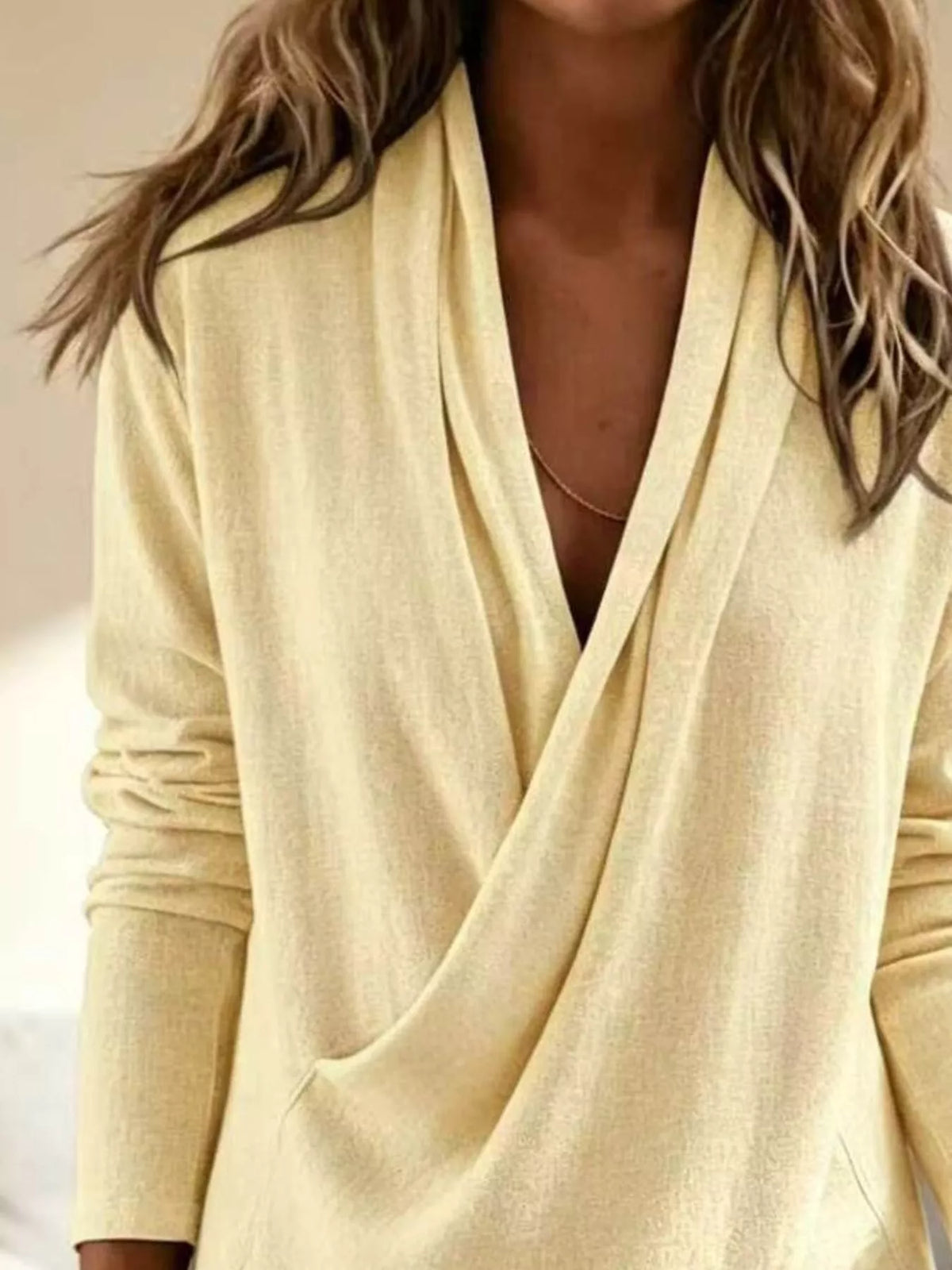 Full Size Wrap-Front Long Sleeve Blouse Plus Size - Lilixa.store