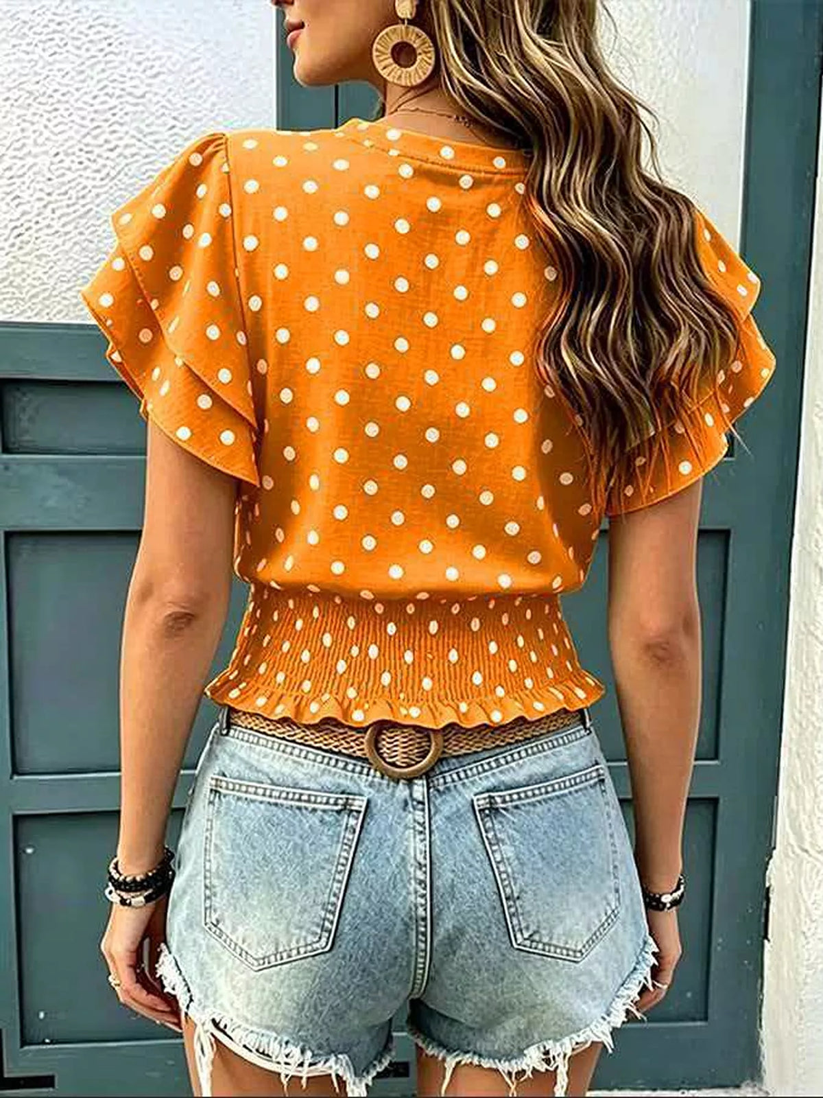Polka Dot Ruffle Sleeve Blouse - Lilixa.store