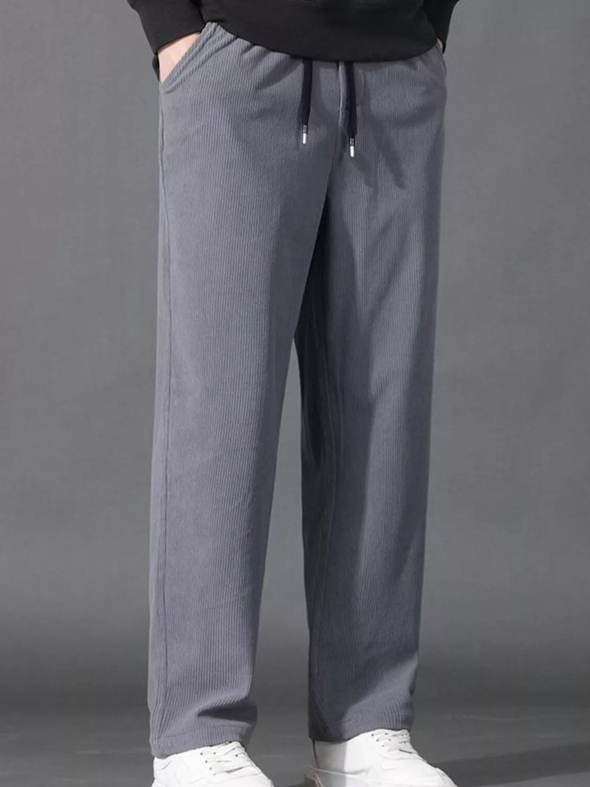Men's Plus Size Drawstring Loose Fit Pants in Light Gray