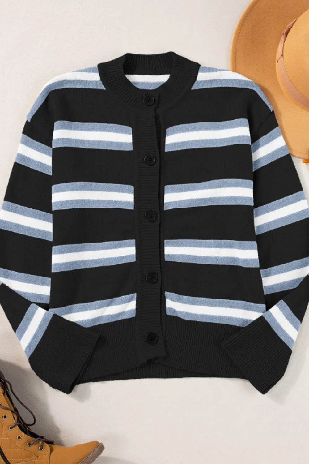 Striped Button Down Long Sleeve Cardigan - Lilixa.store