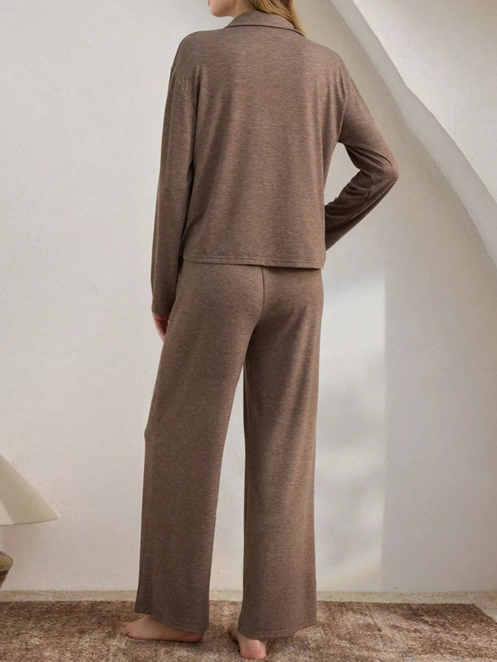 Button-Down Top and Wide-Leg Pants Lounge Set - Lilixa.store
