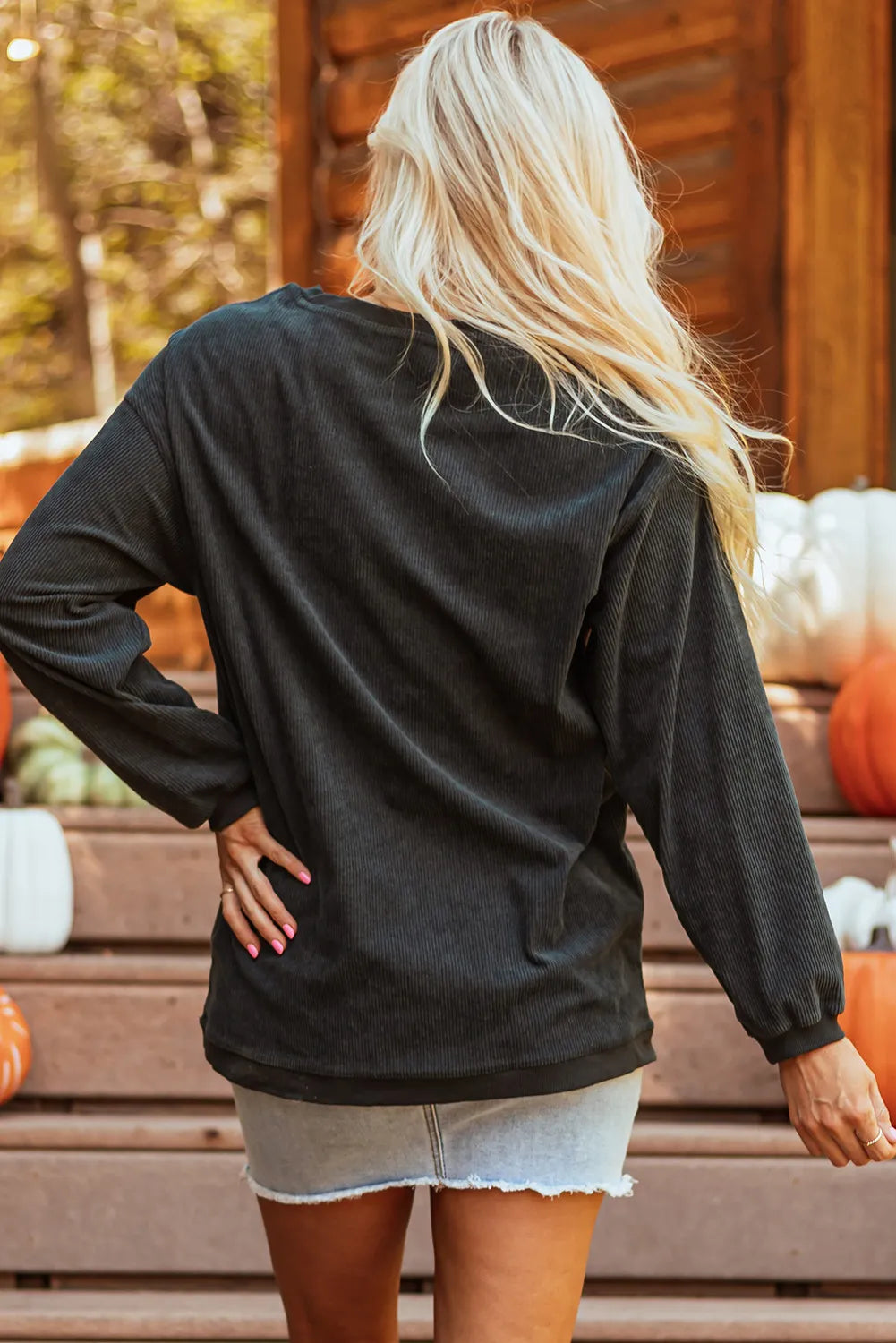 Letter Graphic Round Neck Long Sleeve Sweatshirt - Lilixa.store