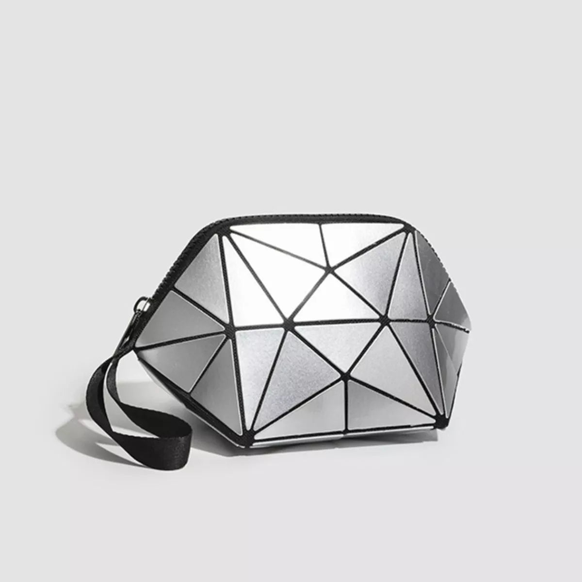 Geometric Metallic Silver Clutch with Modern Origami Design