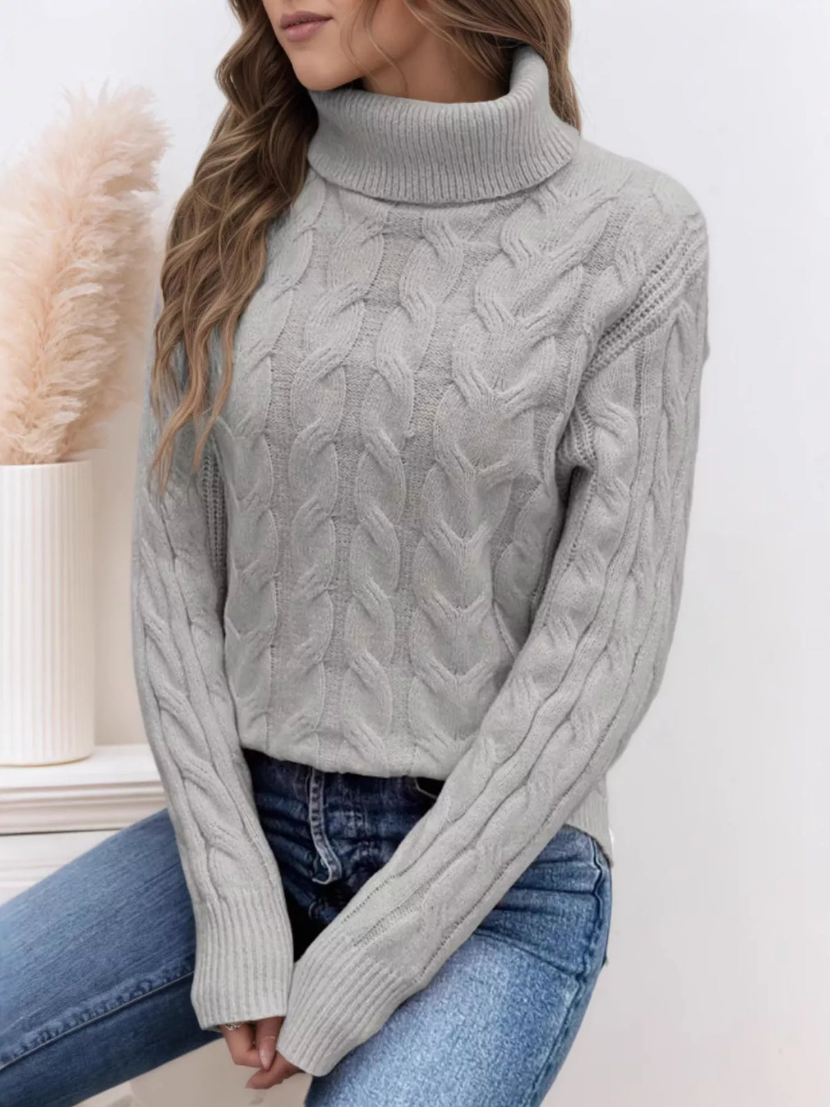 Cable-Knit Turtleneck Sweater