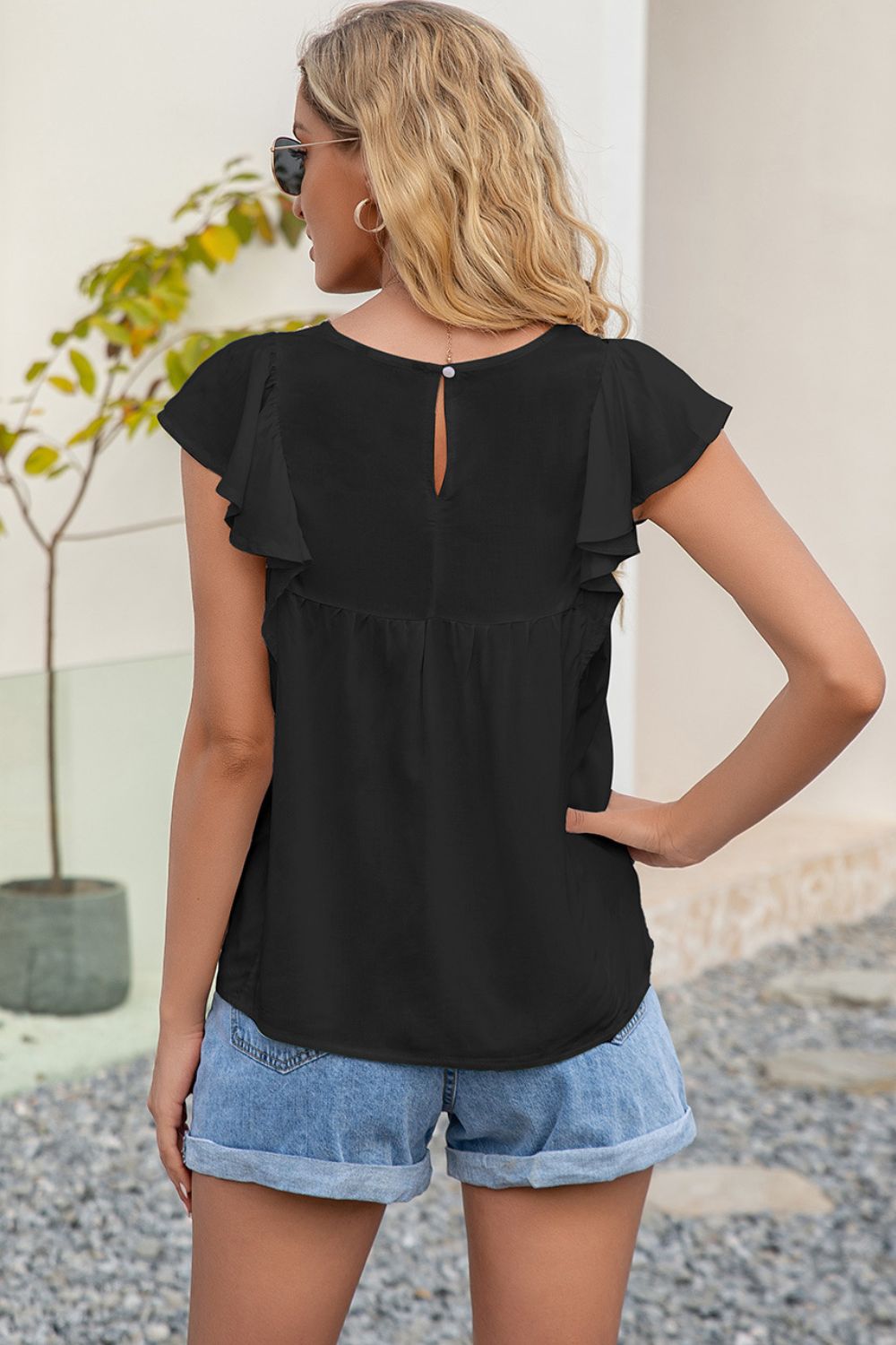 Ivy Lane Contrast Print Butterfly Sleeve Top - Lilixa.store