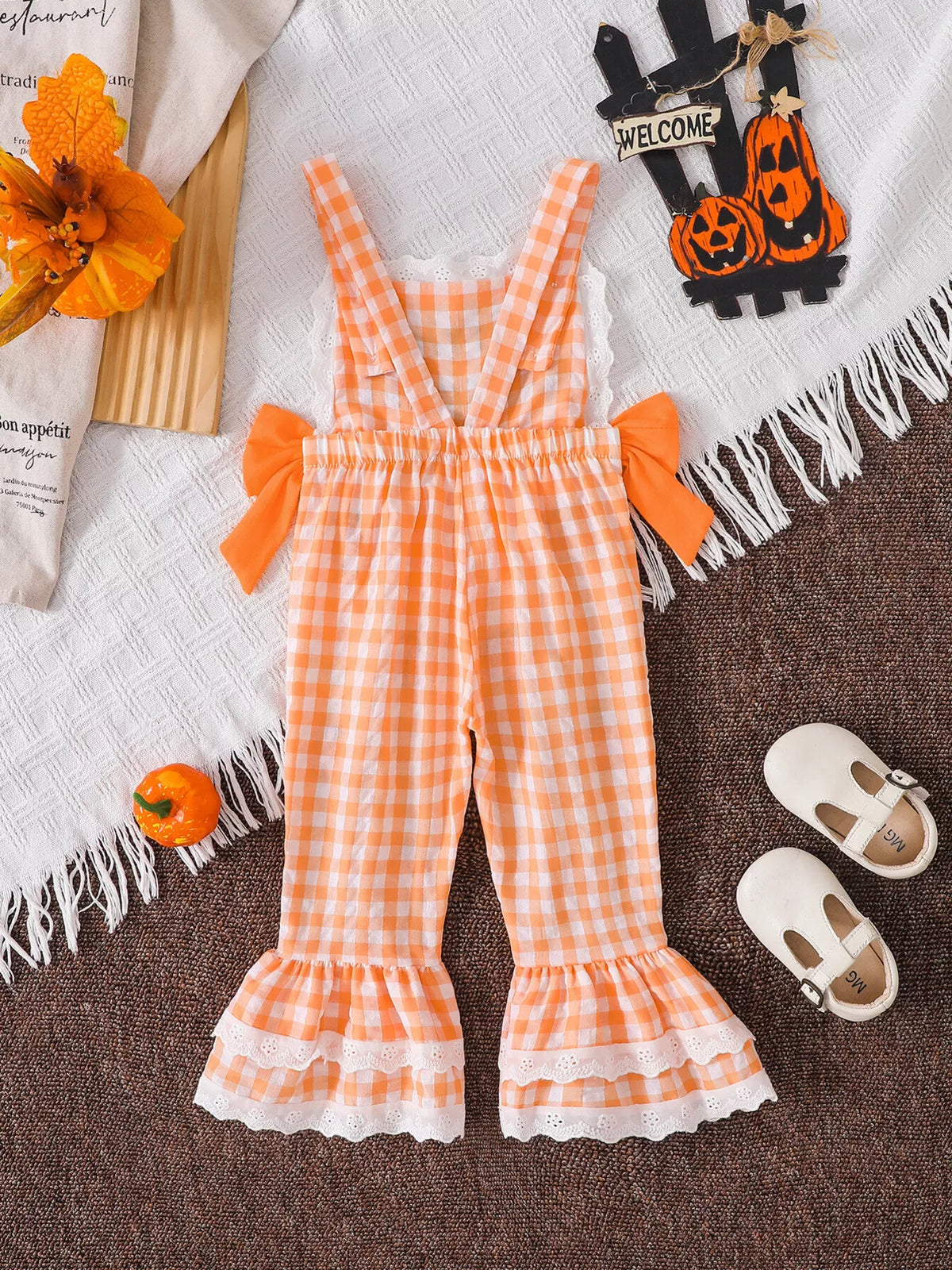 Children's Little Pumpkin Gingham Ruffle Hem Jumpsuit - Lilixa.store