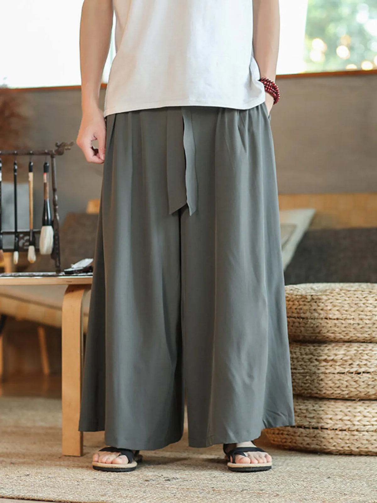 Men's Plus Size Wide Leg Pants in Grey