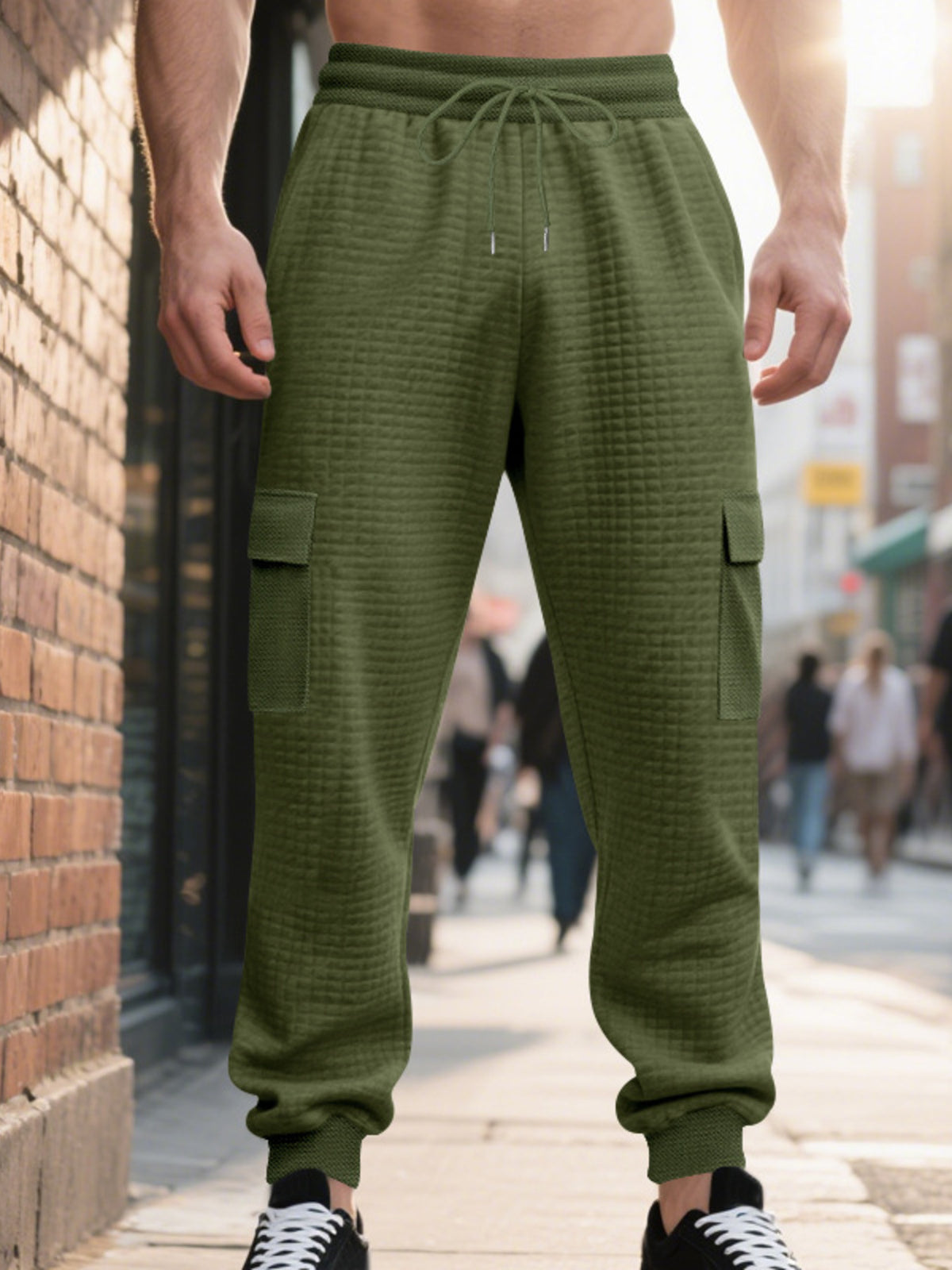 Men's Full Size Textured Cargo Joggers Plus Size