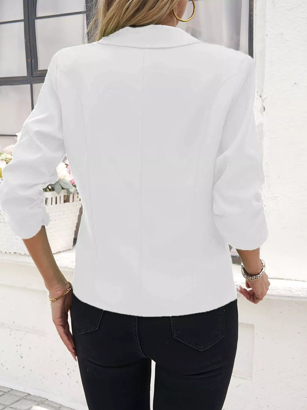 Full Size One Button Lapel Collar Blazer Plus Size - Lilixa.store