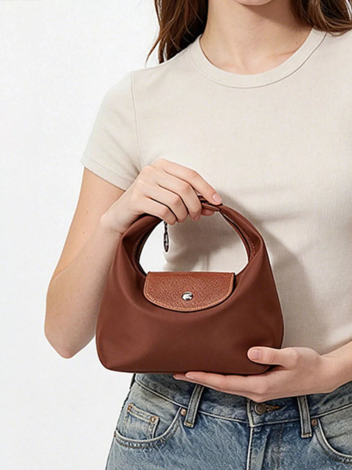 Minimalist Leather-Trimmed Shoulder Bag in Dark Brown, view 3