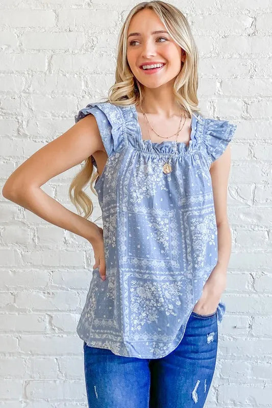 And The Why Boho Print Ruffle Baby Doll Tank Top - Lilixa.store