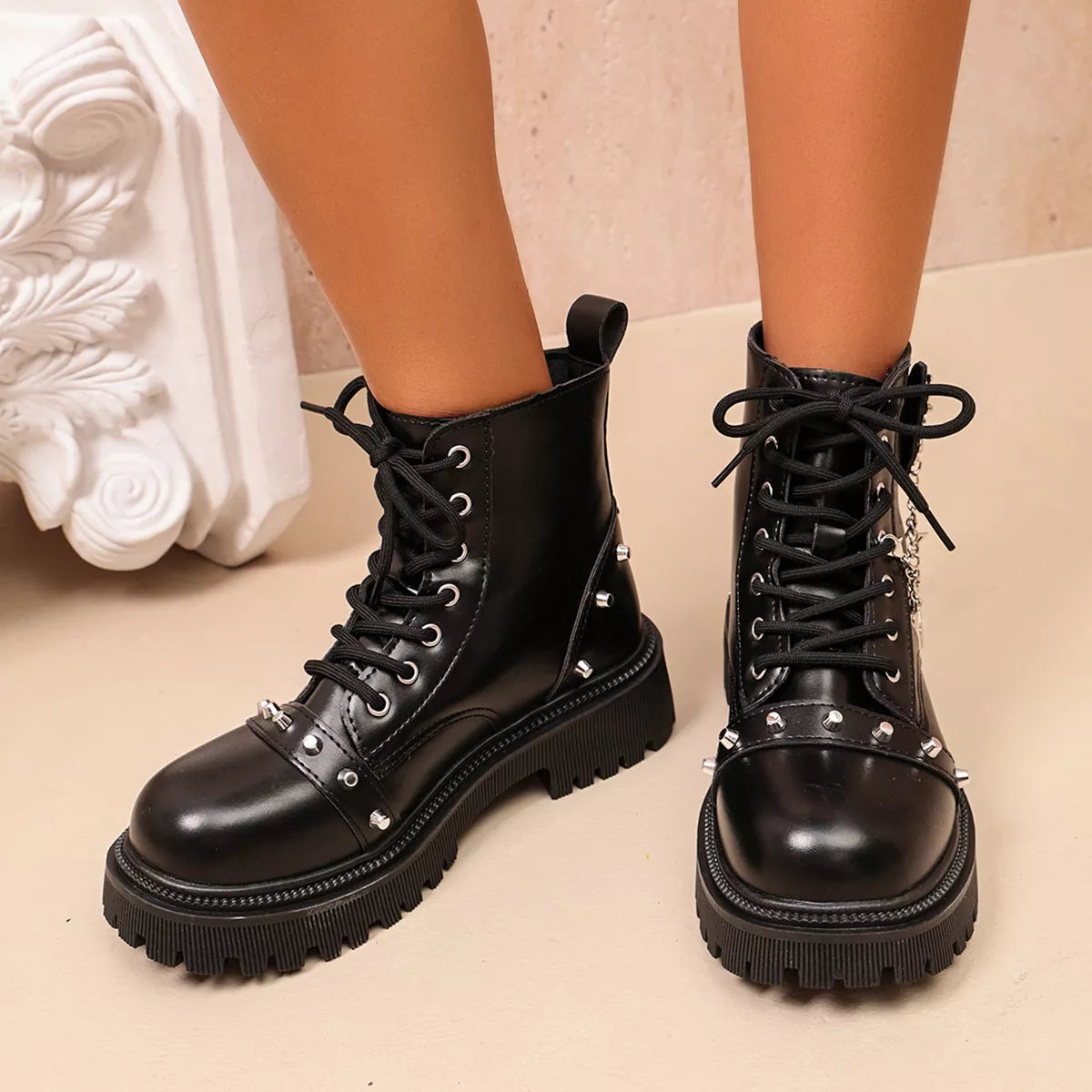 Round Toe Lace Up Boots - Lilixa.store