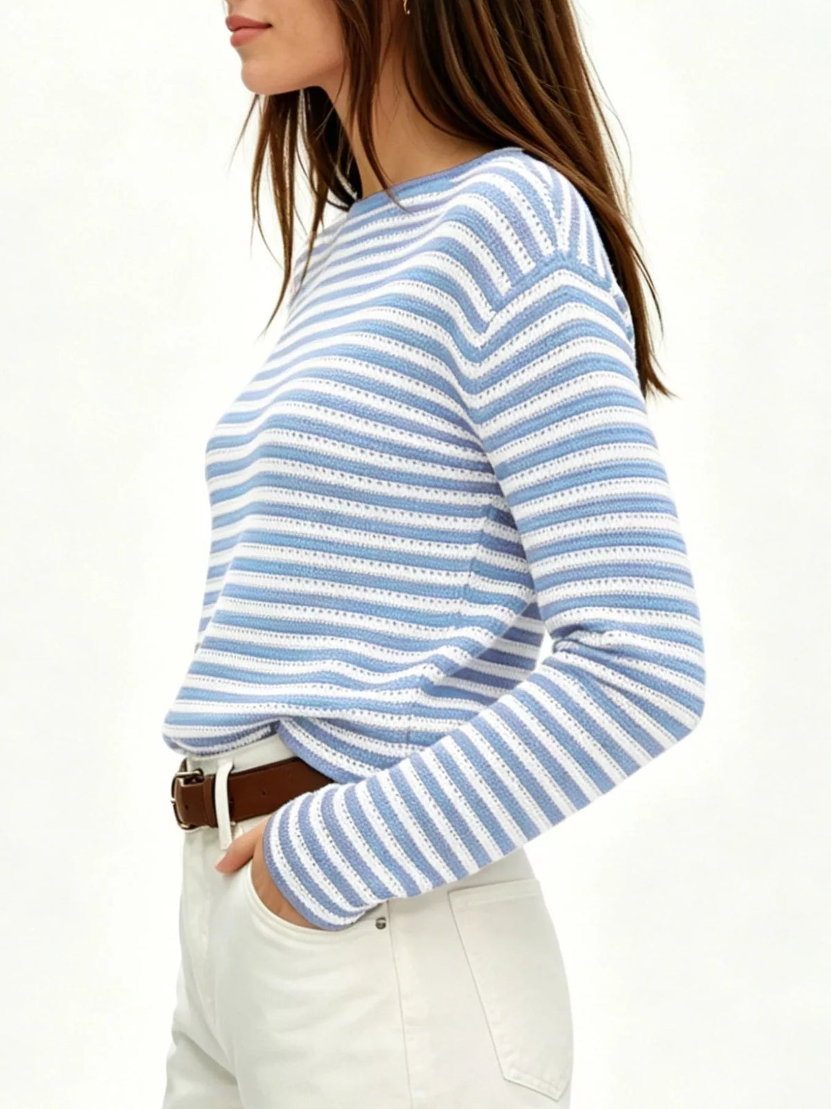 Striped Boat Neck Knit Sweater