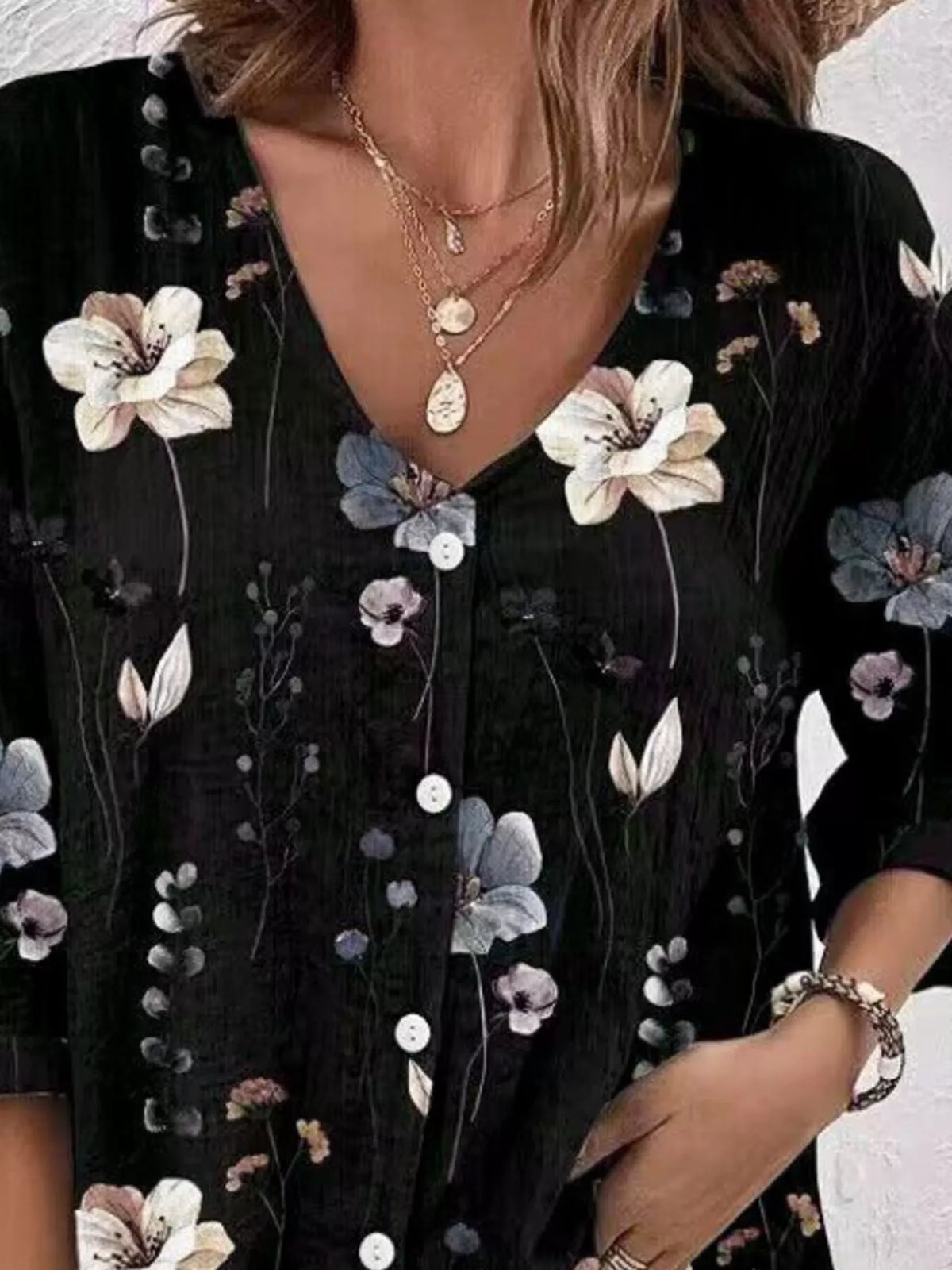Floral Print V-Neck Button-Down Shirt - Lilixa.store