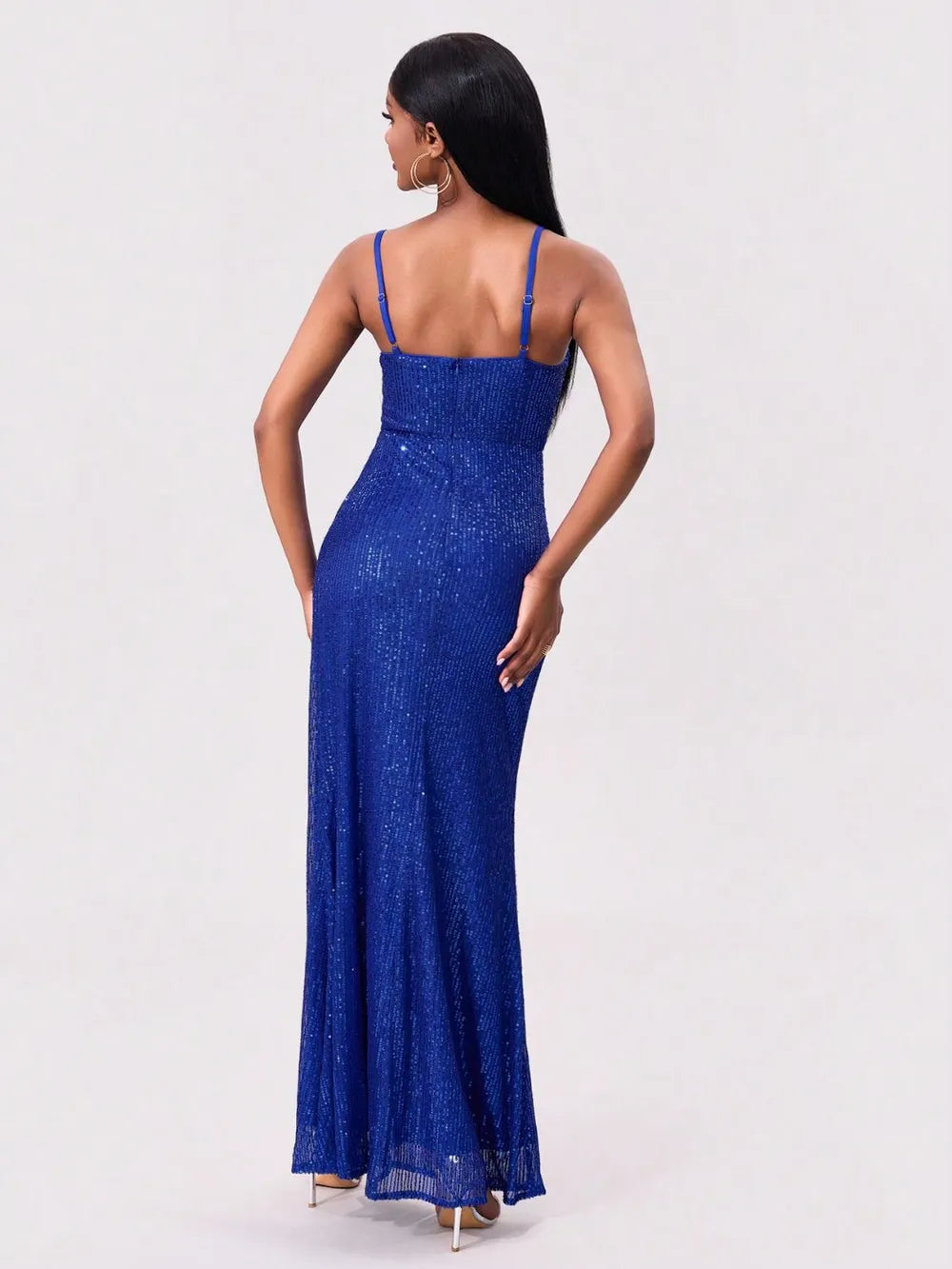 Slit Sequin Square Neck Spaghetti Strap Dress - Lilixa.store