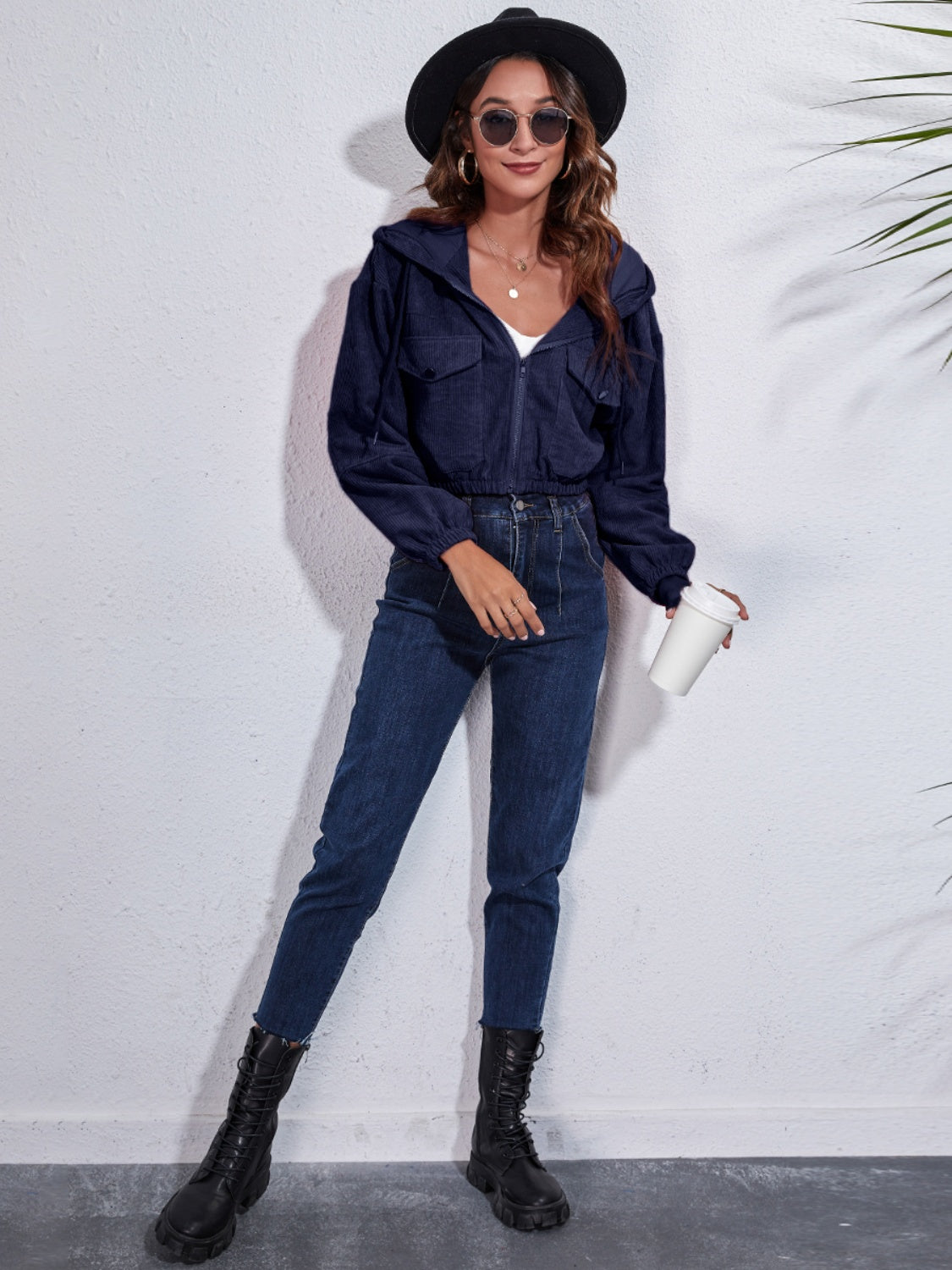 Drawstring Hooded Zip Up Jacket with Pockets, view 16