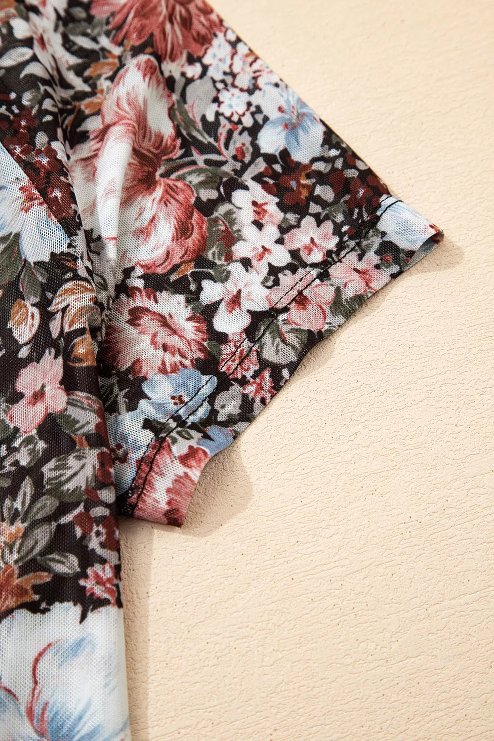 Floral Print Mock Neck Sheer Mesh Top, view 9