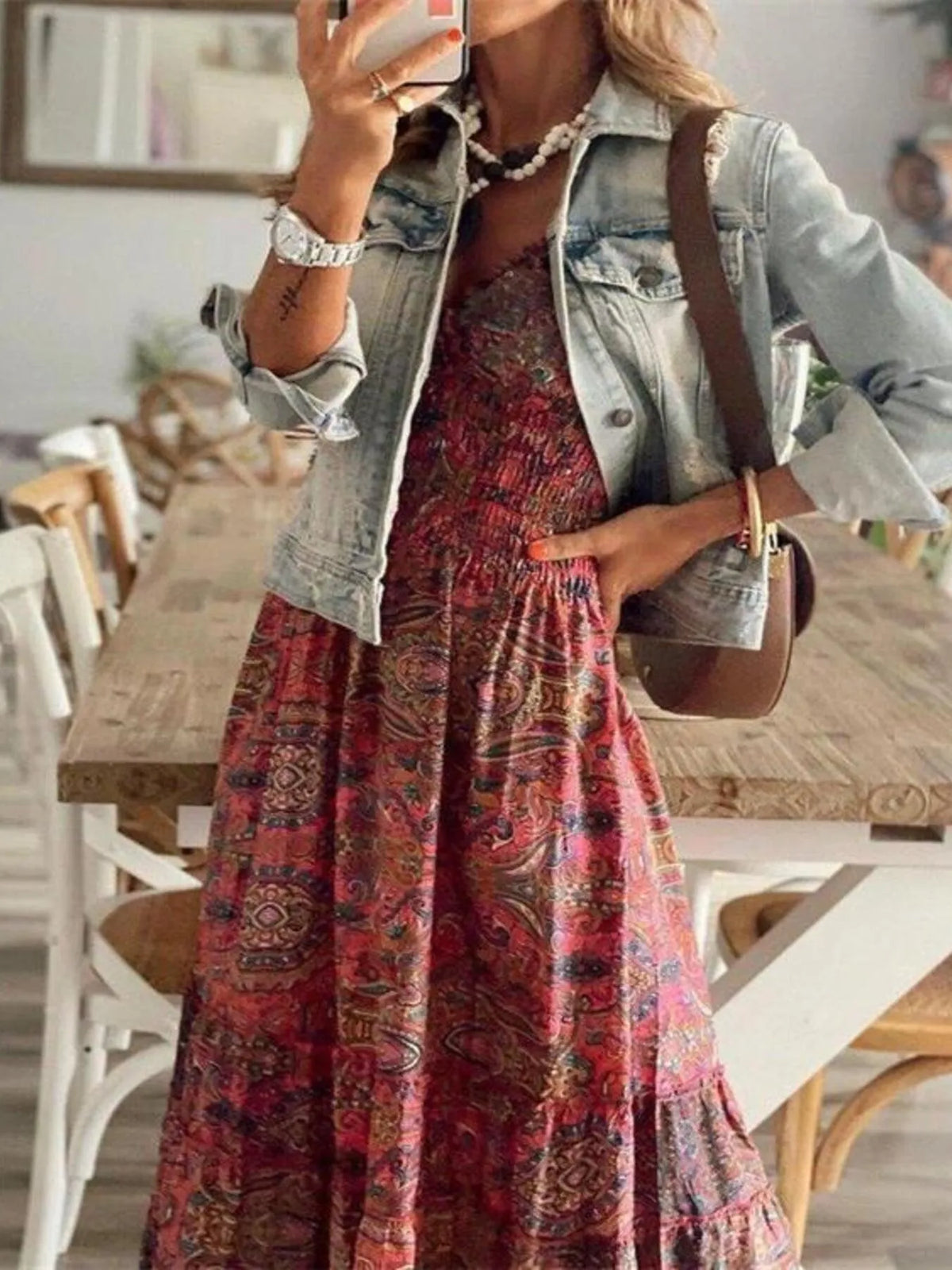 Full Size Paisley Print Cap Sleeve Maxi Dress Plus Size in Burgundy