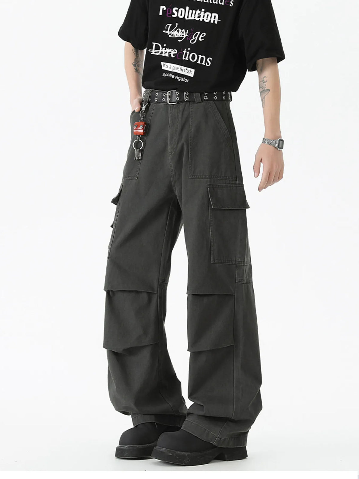 Men's Wide Leg Cargo Pants with Ruched Detail