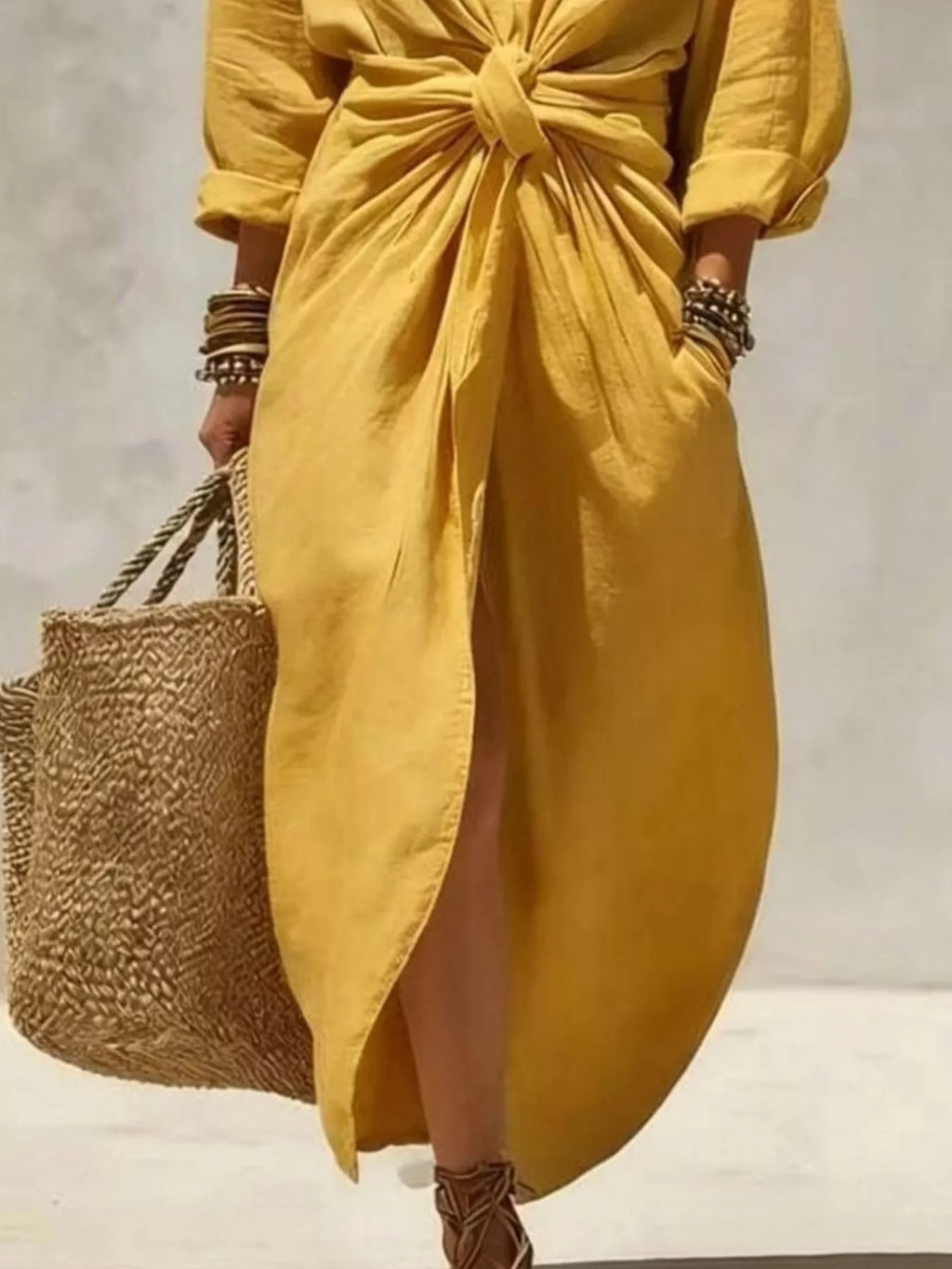 Front-Tie Maxi Shirt Dress - Lilixa.store