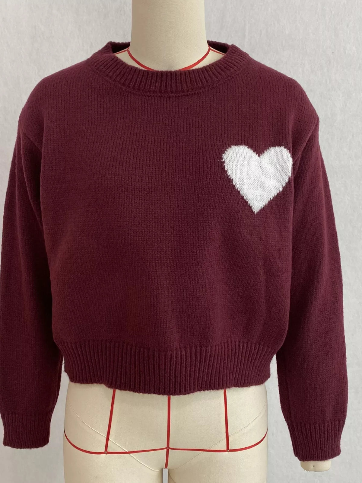 Heart Pattern Round Neck Sweater, view 9