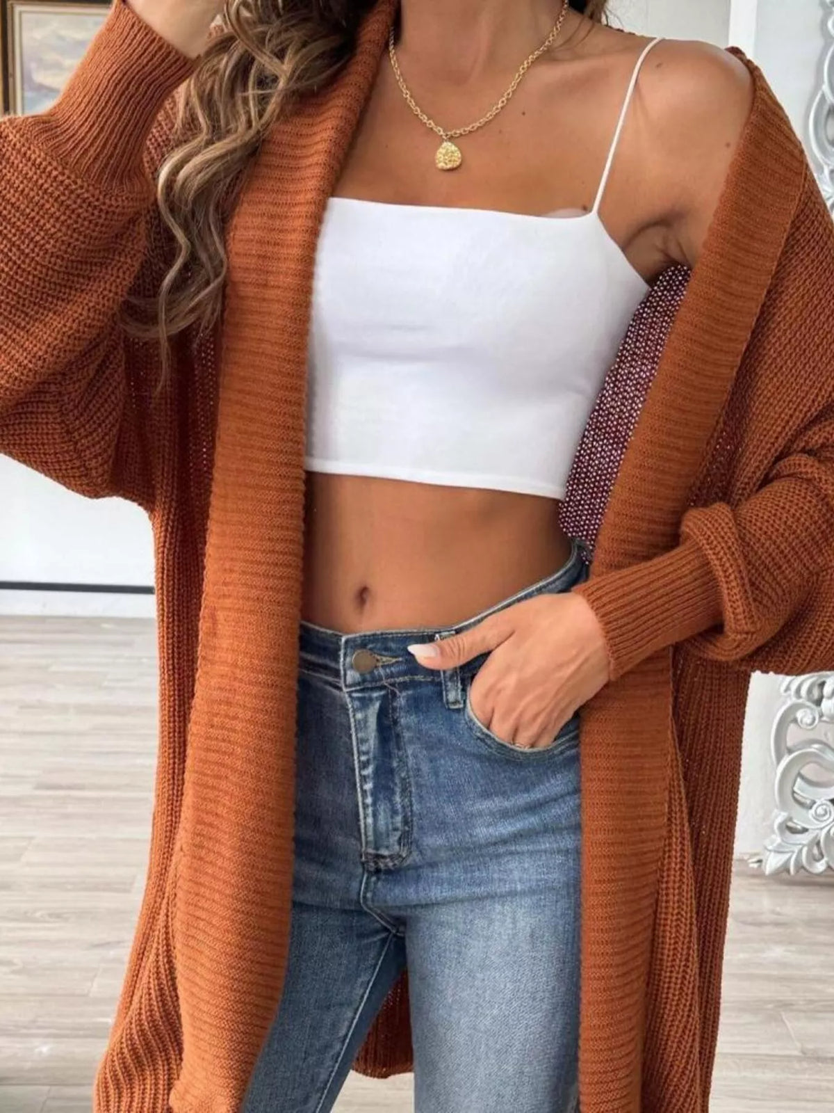 Full Size Open Front Long Sleeve Cardigan Plus Size - Lilixa.store