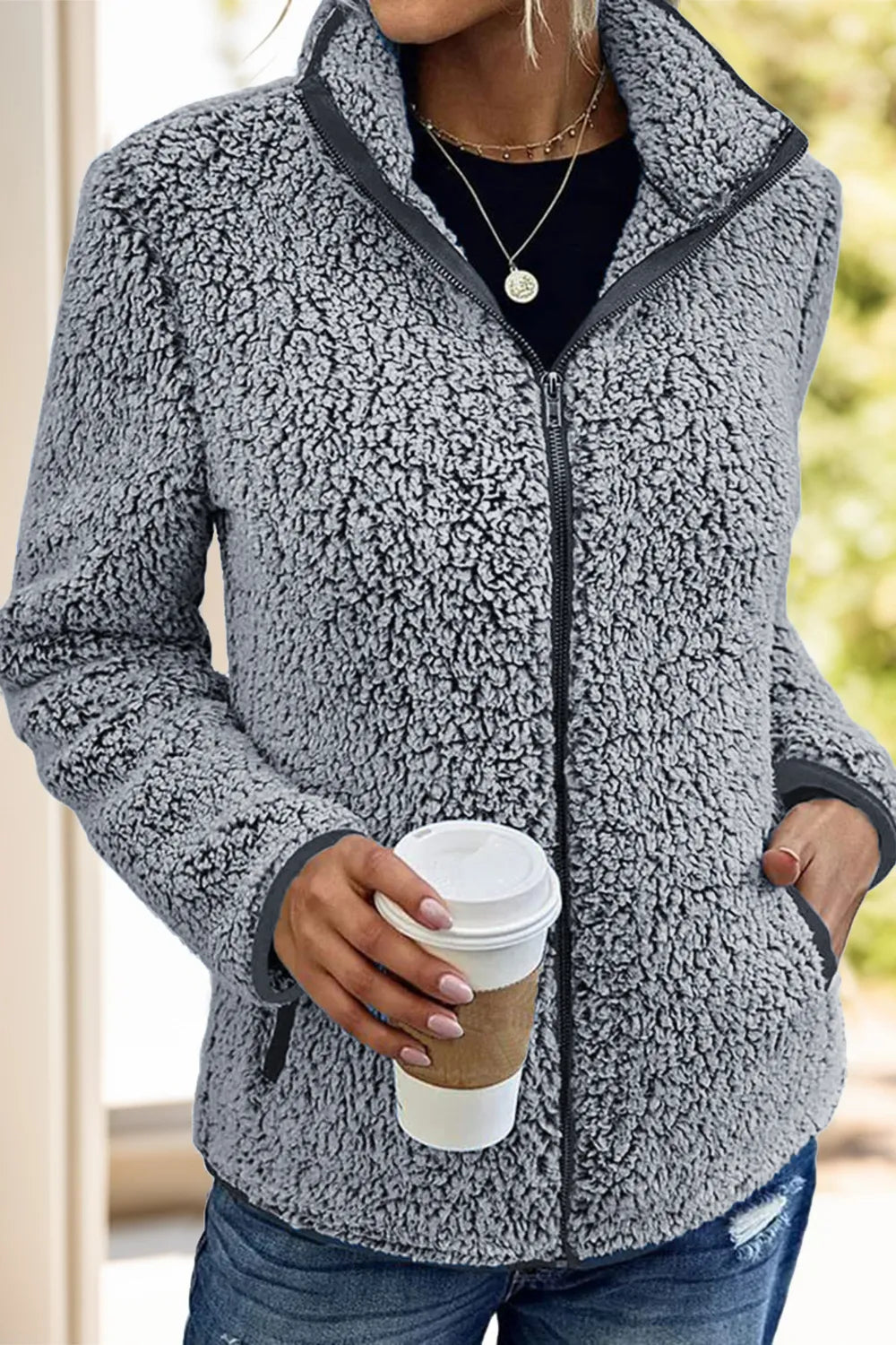 Pocketed Zip Up Turtleneck Jacket, view 8