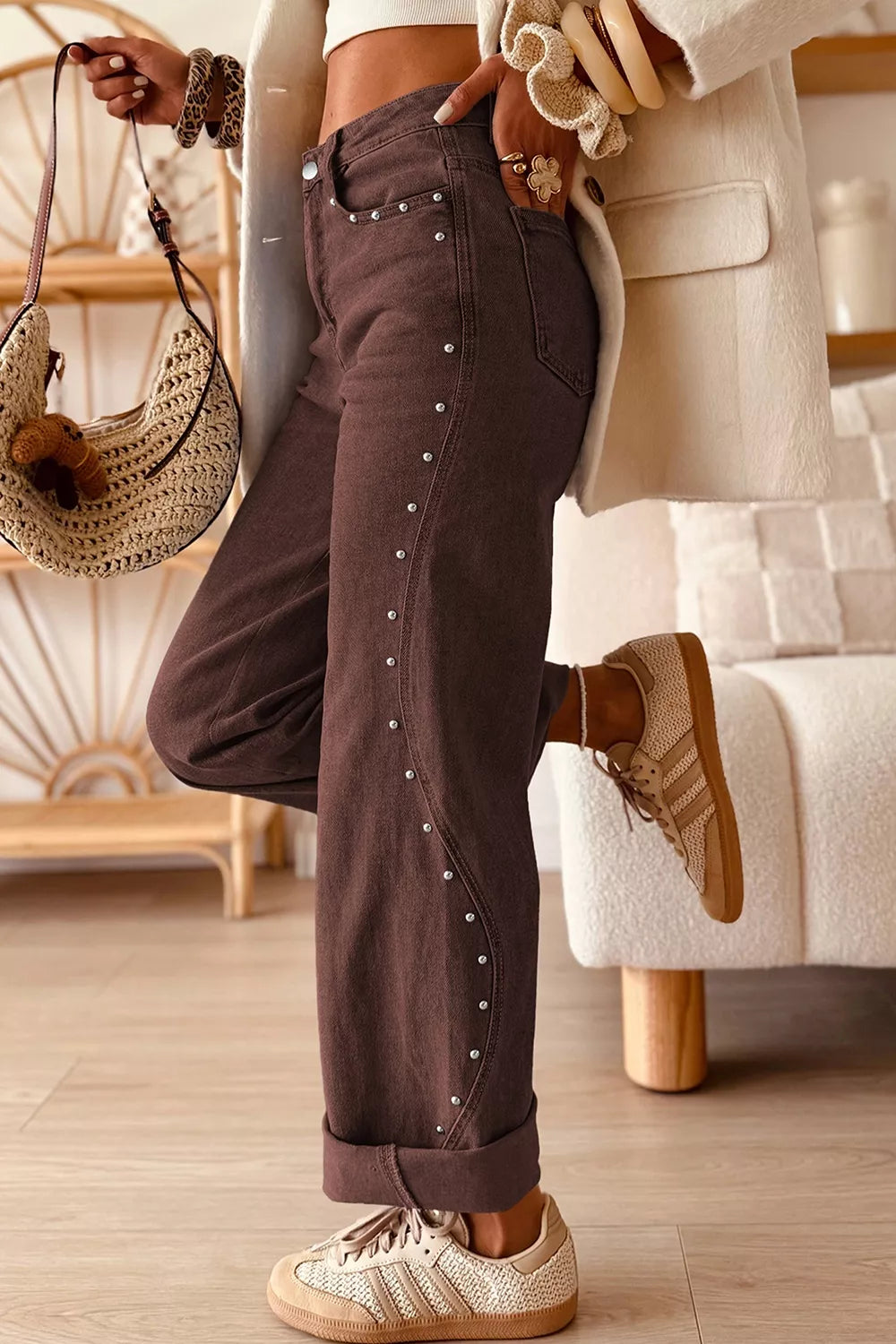 Embellished Wide-Leg Denim Jeans - Lilixa.store