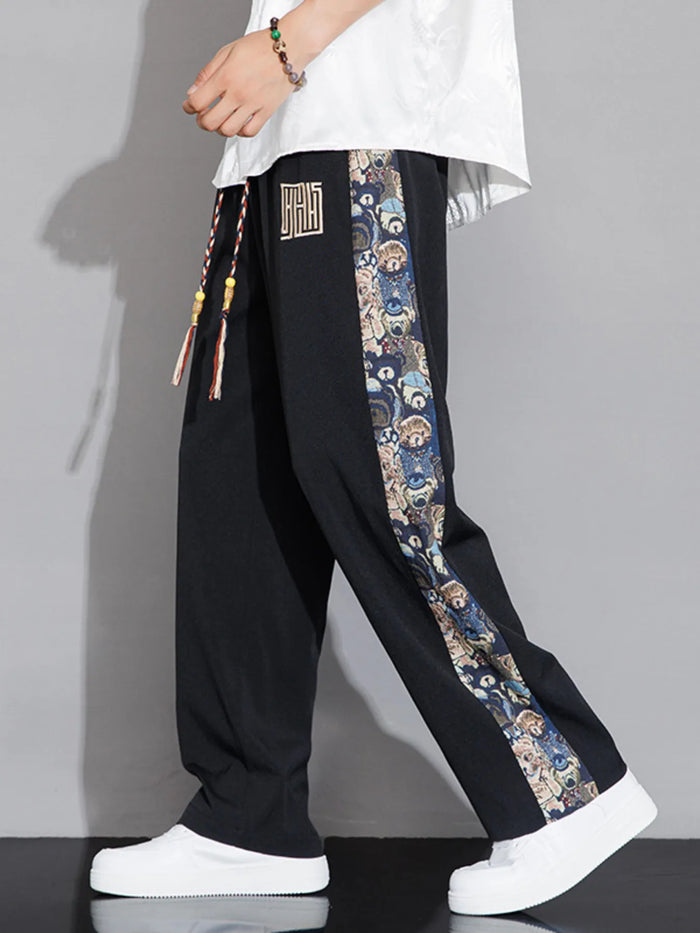 Men's Full Size Printed Side Stripe Loose Pants Plus Size in Black