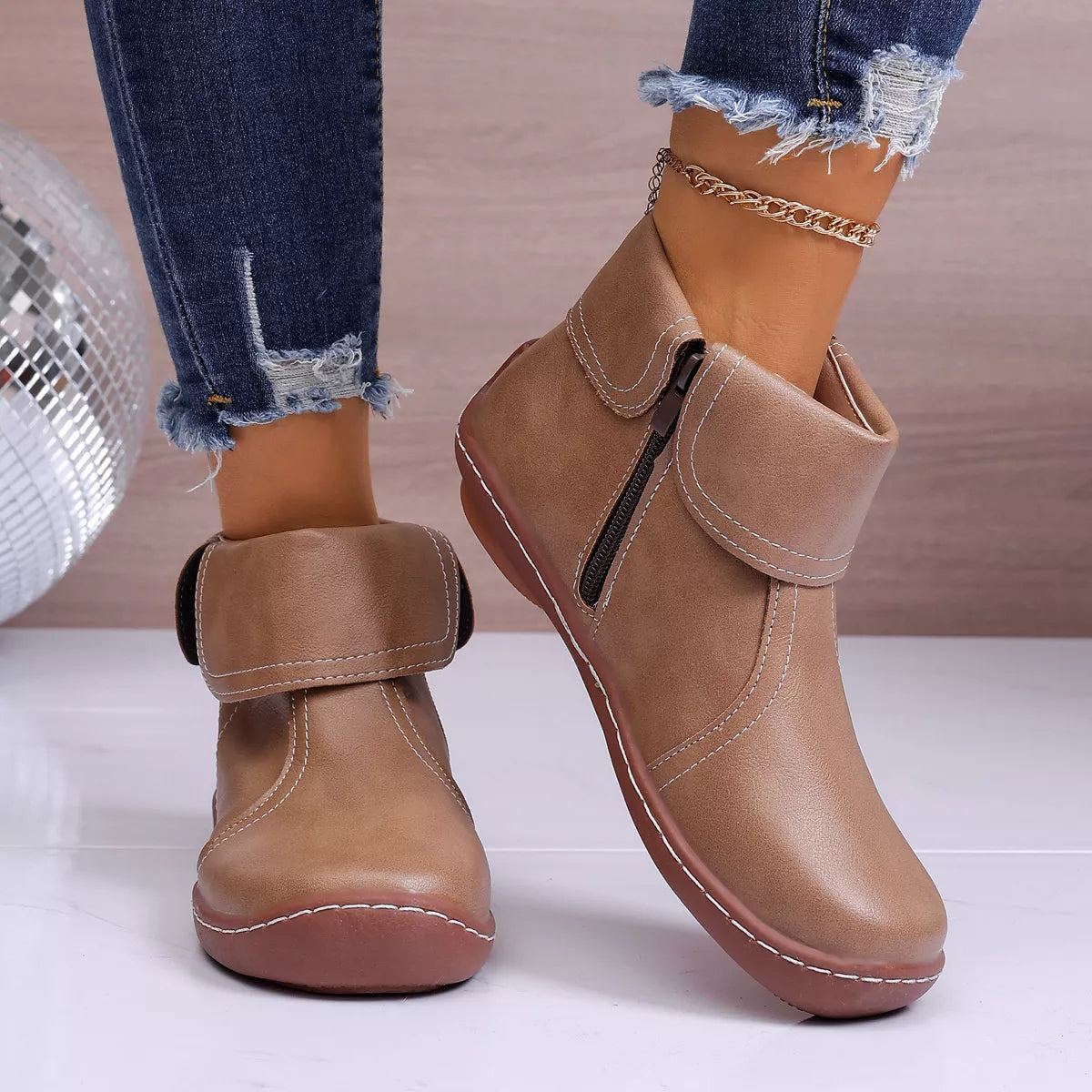 Round Toe Side Zipper Boots - Lilixa.store