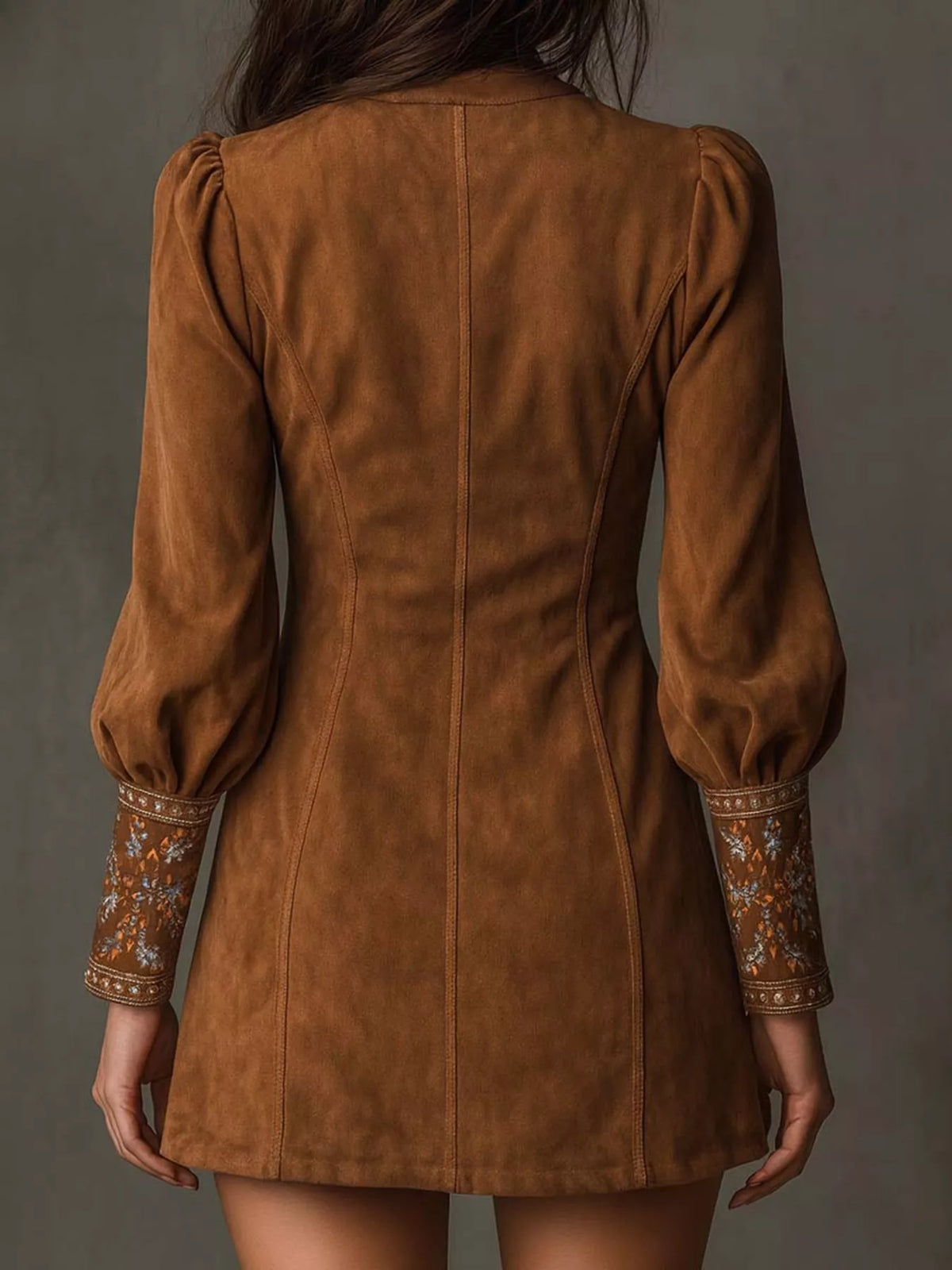 Embroidered Lantern Sleeve Mini Dress