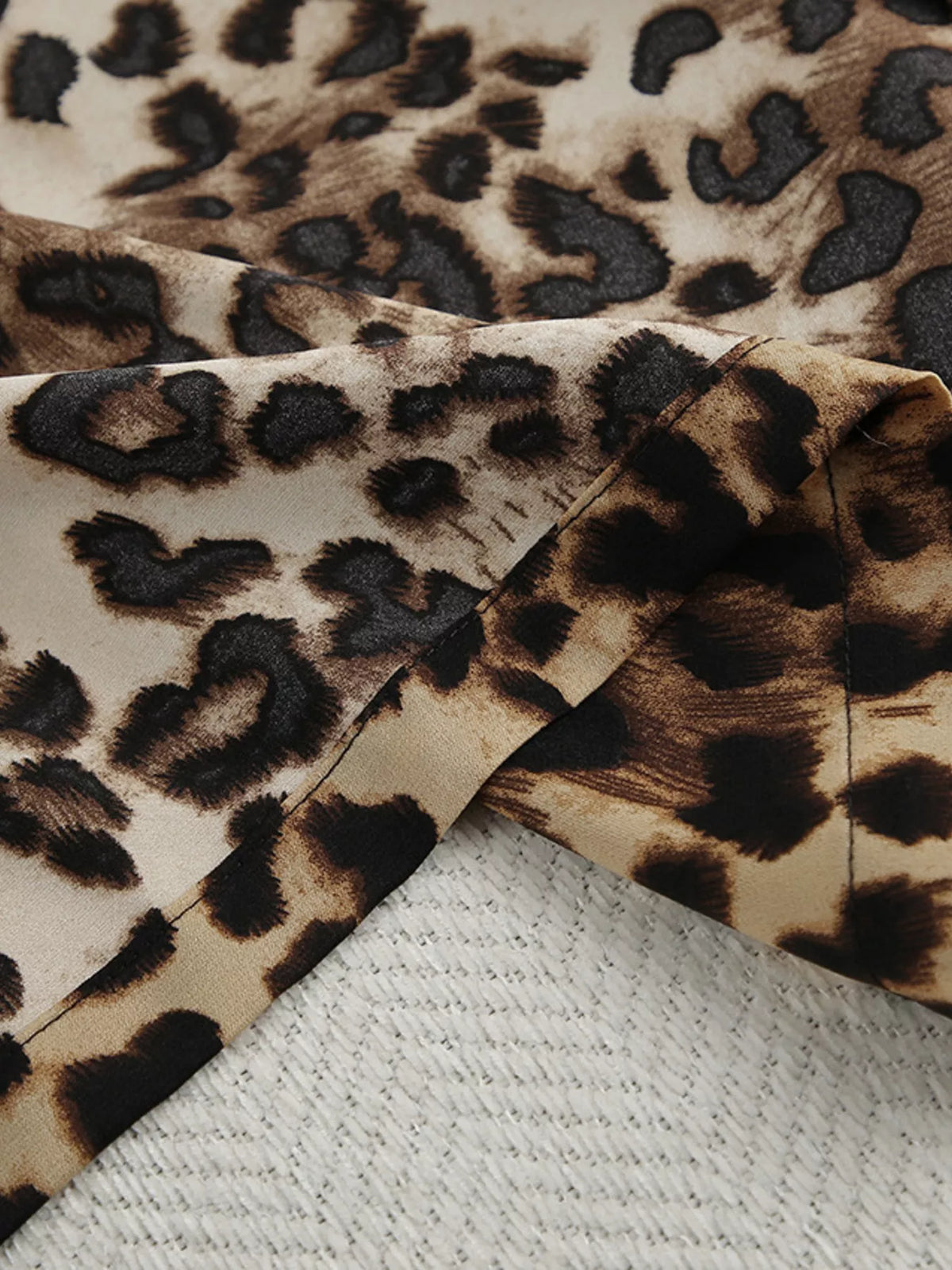 Leopard Cardigan and Wide Leg Pants Lounge Set - Lilixa.store